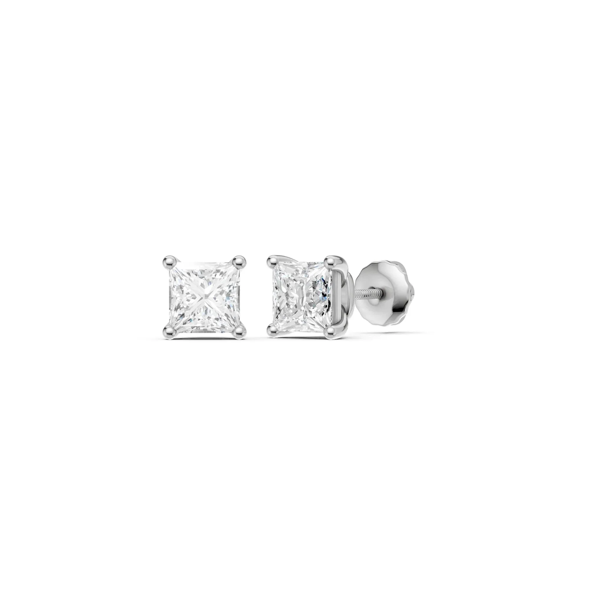 1/2 CT. Tw. Lab Grown Diamond Earrings with Princess Cut 14K White Gold Size 5.60mm - Image 2