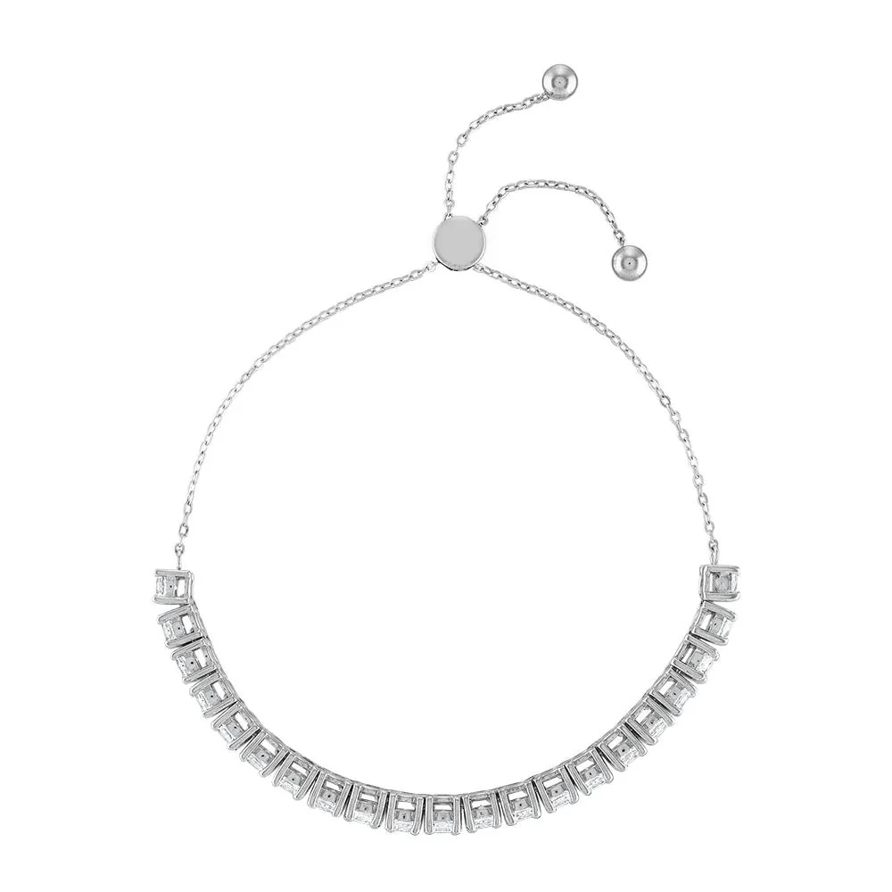 White Sapphire Bolo Bracelet .925 Sterling Silver Size 7" - Image 2