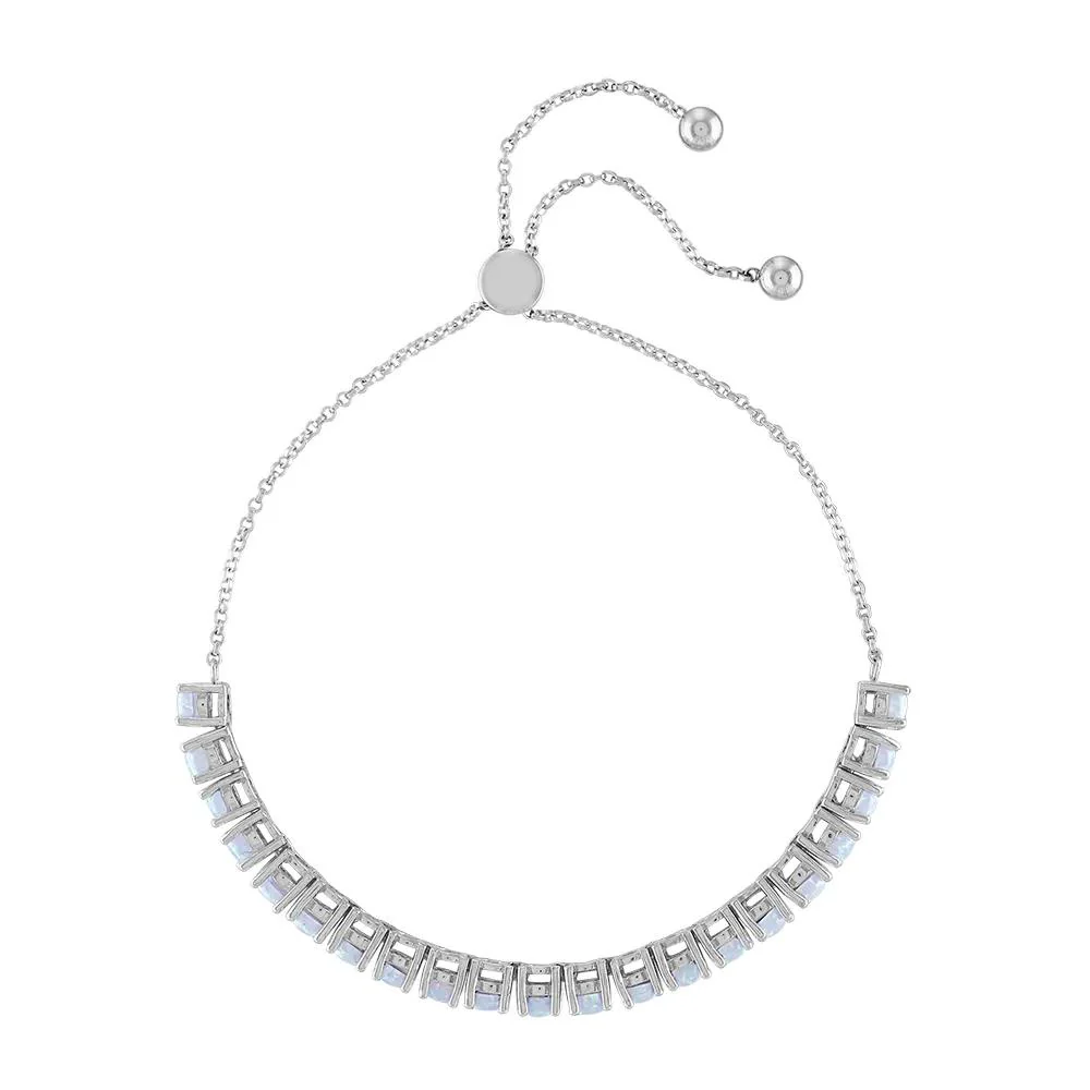 Lab Created Opal Bolo Bracelet .925 Sterling Silver White Size 7" - Image 2
