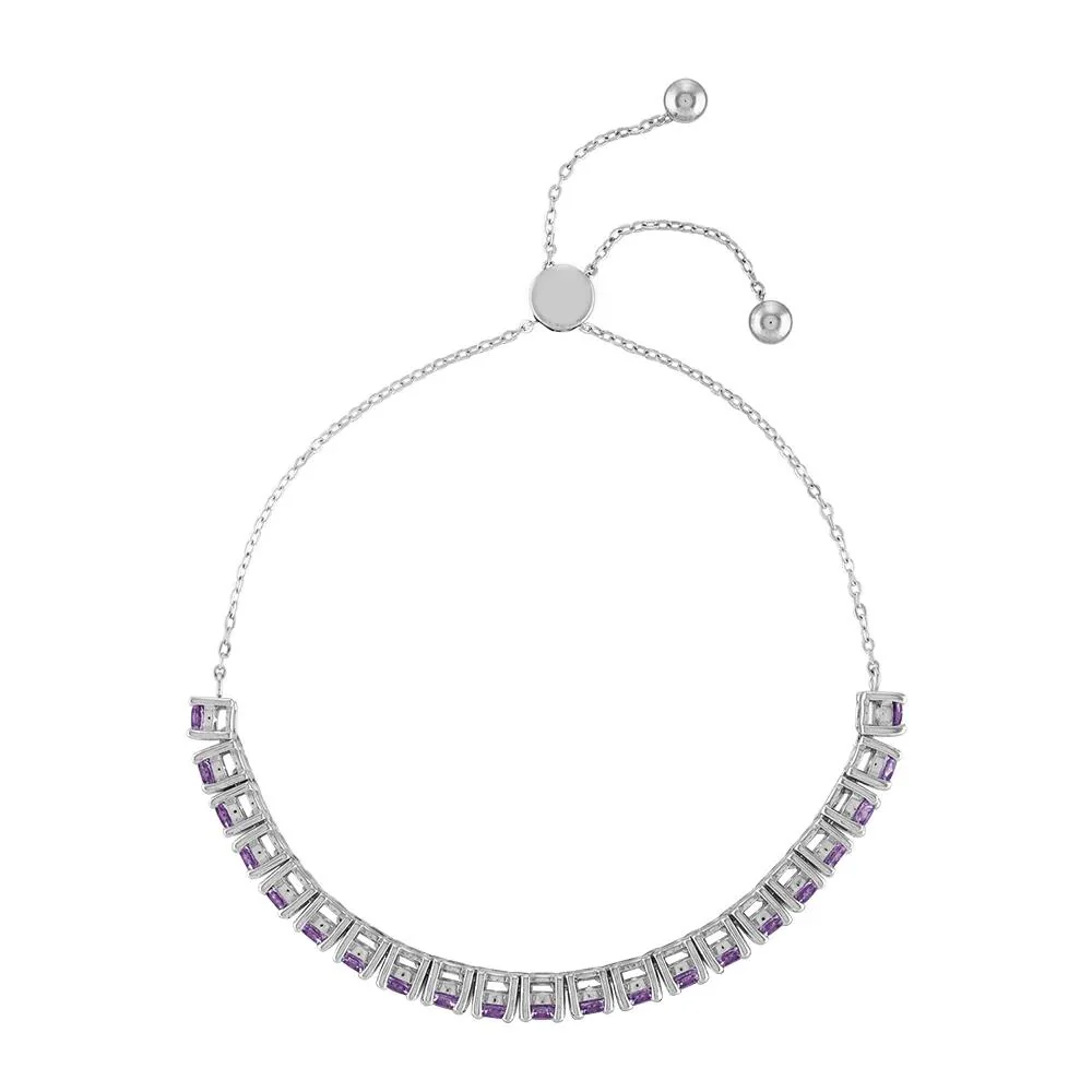 Amethyst Bolo Bracelet .925 Sterling Silver White Size 7" - Image 2