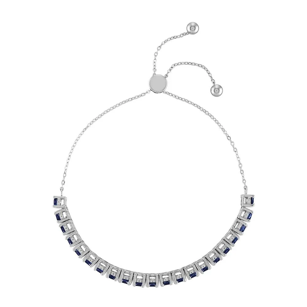 Sapphire Bolo Bracelet .925 Sterling Silver White Size 9" - Image 2
