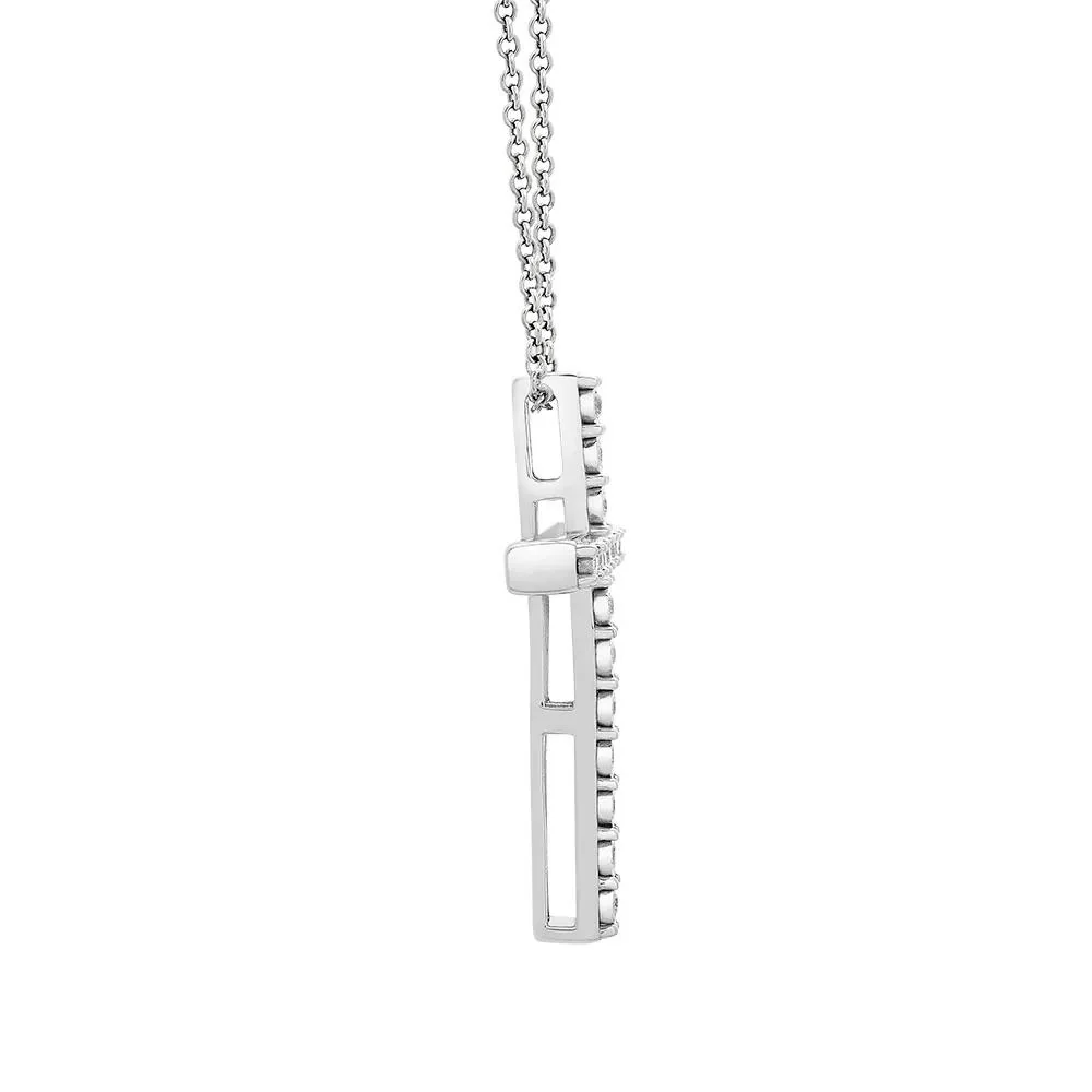 1/10 CT. Tw. Diamond Cross Pendant Necklace .925 Sterling Silver White Size 18" - Image 2