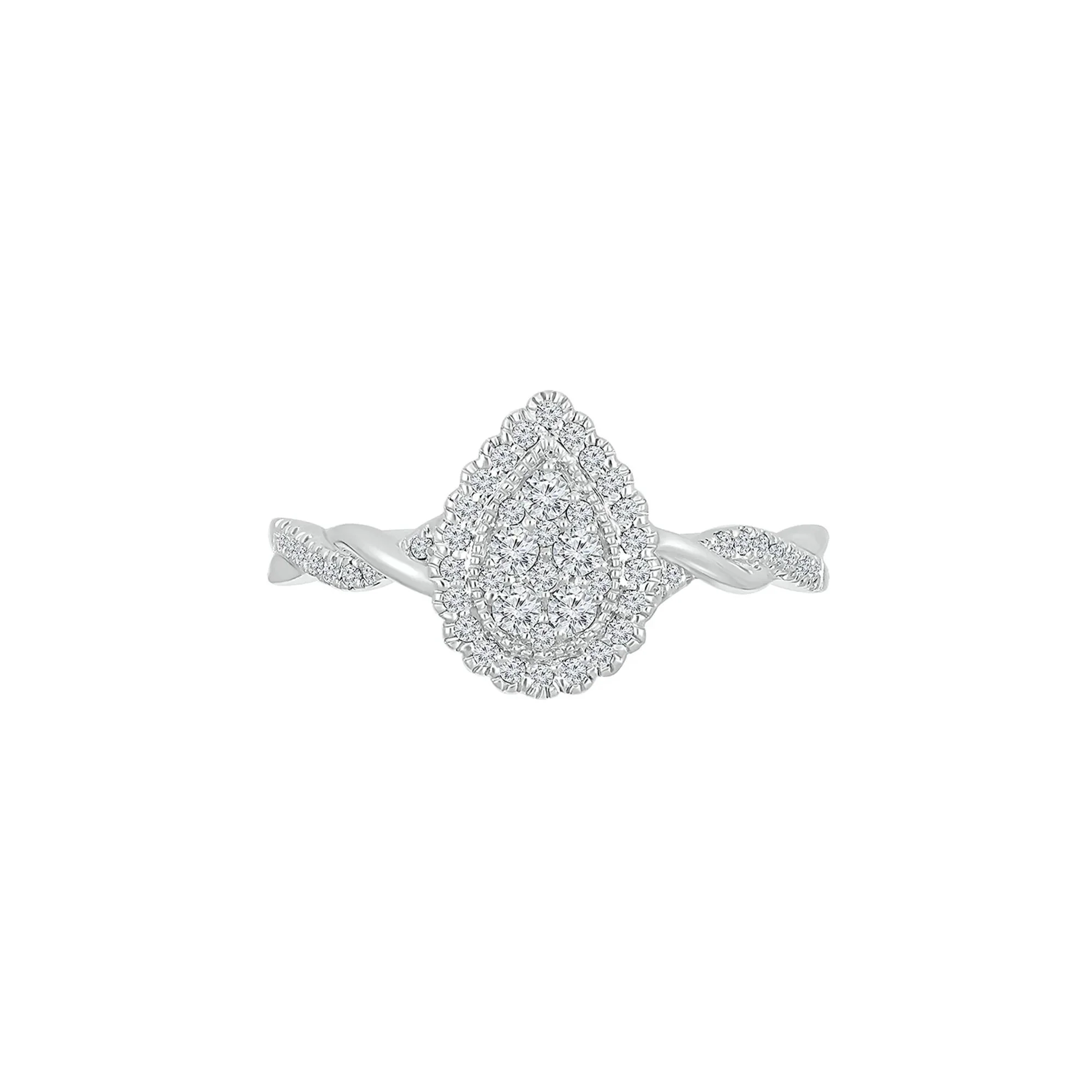 1/4 CT. Tw. Pear-Shaped Promise Ring with Diamond Twist Band .925 Sterling Silver Round Brilliant Cut White Size 6.5