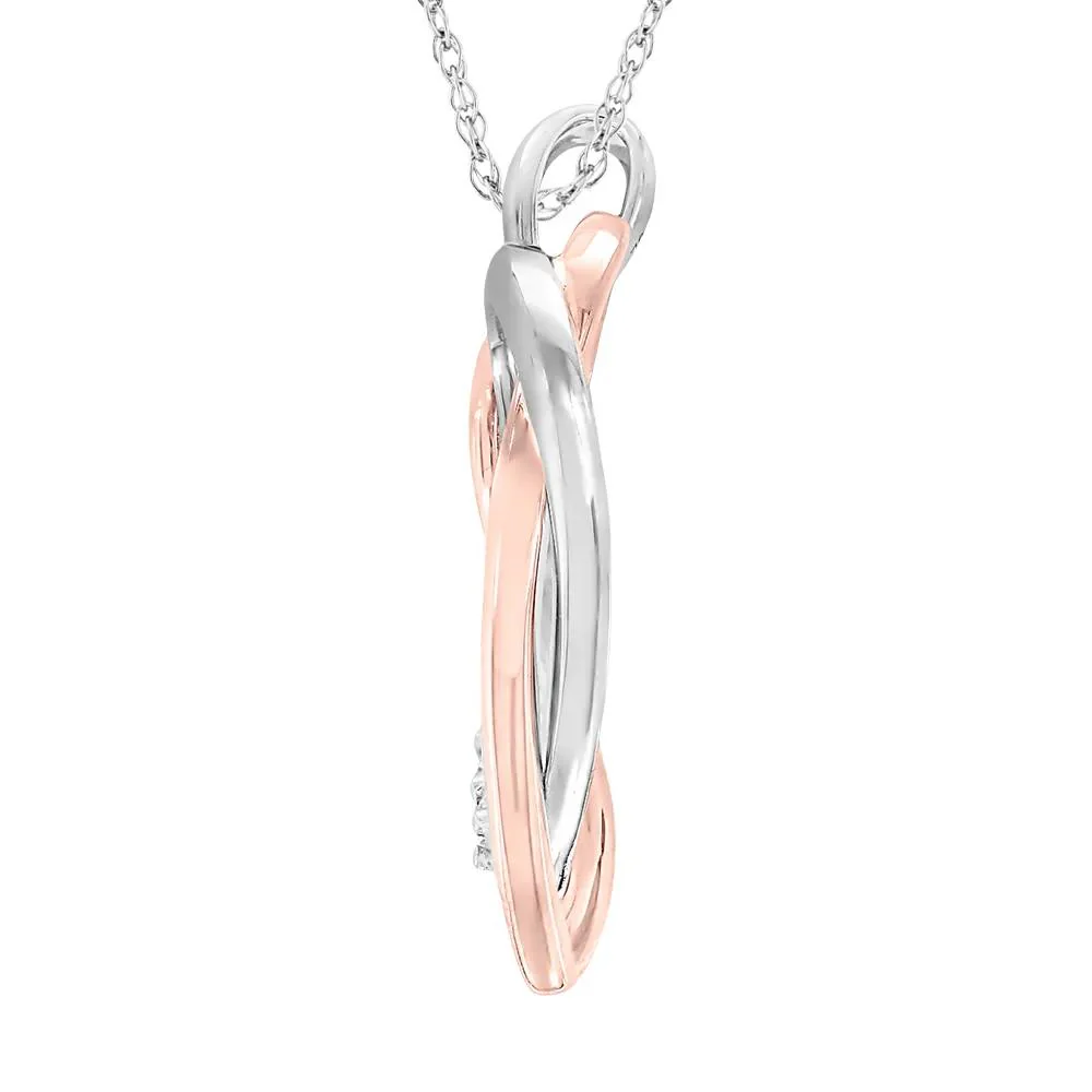 Double Heart Pendant Necklace with Diamond Accents 10K White & Rose Gold Size 17.00mm - Image 2
