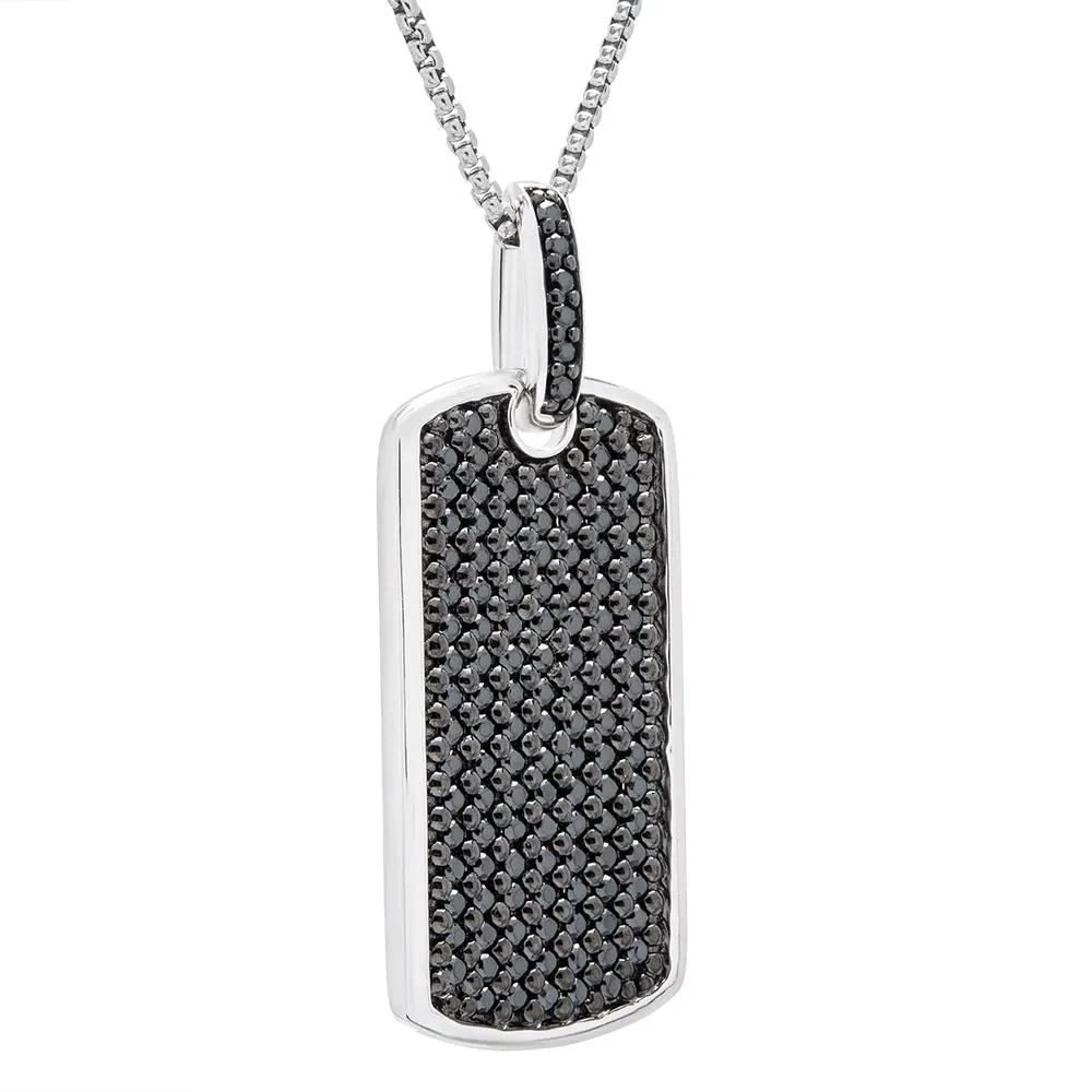 1 CT. Tw. Black Diamond Dog Tag Pendant Necklace .925 Sterling Silver Gray Size 22" - Image 2