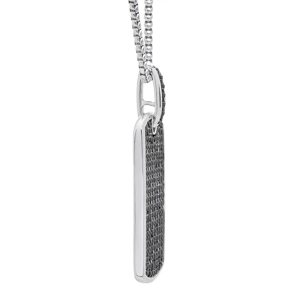 1 CT. Tw. Black Diamond Dog Tag Pendant Necklace .925 Sterling Silver Gray Size 22" - Image 3