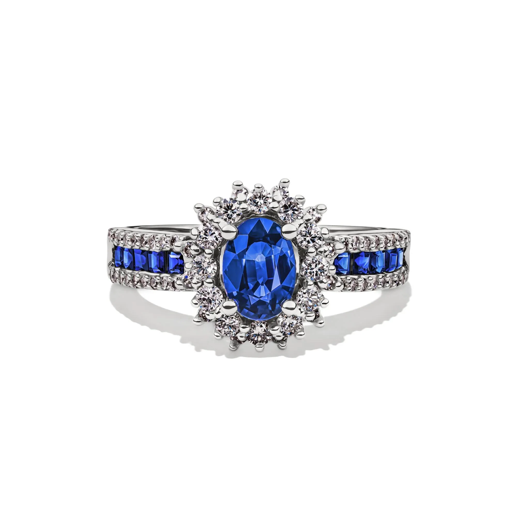 1/2 CT. Tw. Blue Sapphire & Diamond Halo Ring 14K White Gold Size 6