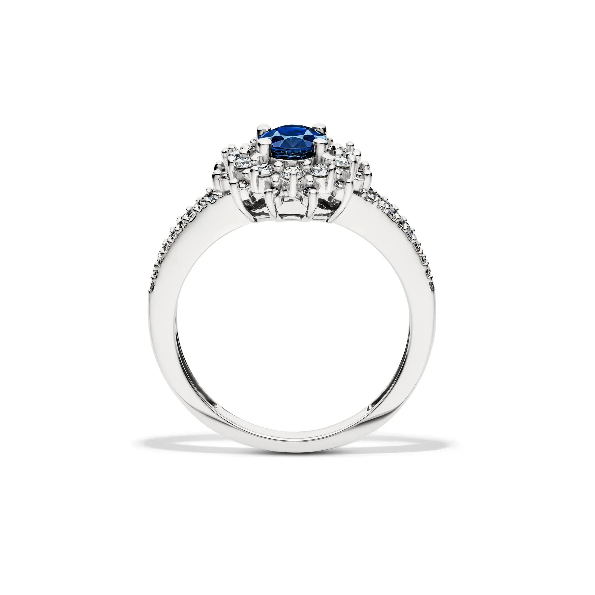 1/2 CT. Tw. Blue Sapphire & Diamond Halo Ring 14K White Gold Size 6 - Image 2
