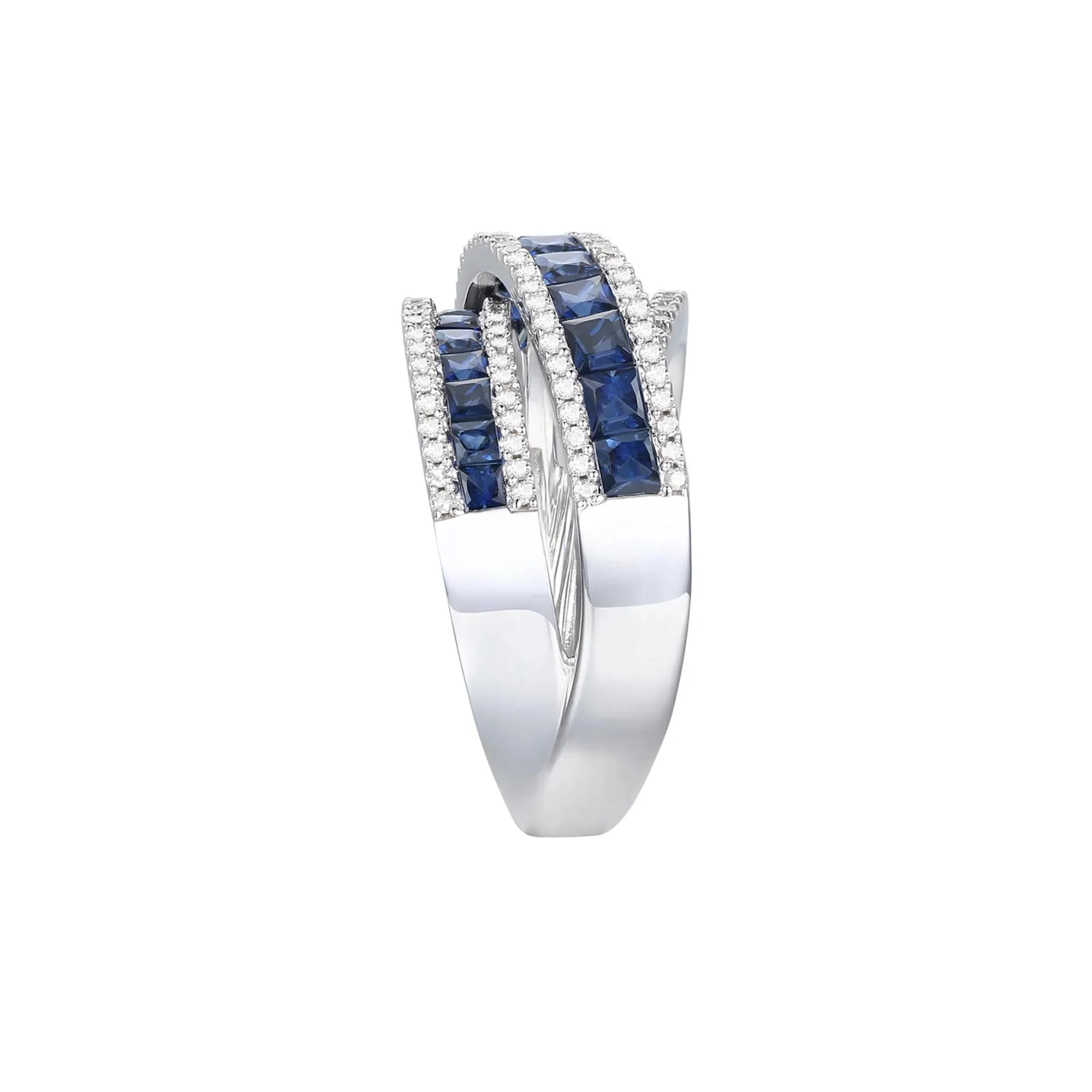 1/2 CT. Tw. Blue Sapphire and Diamond Wrap Band Ring 10K White Gold Size 6 1mm - Image 3