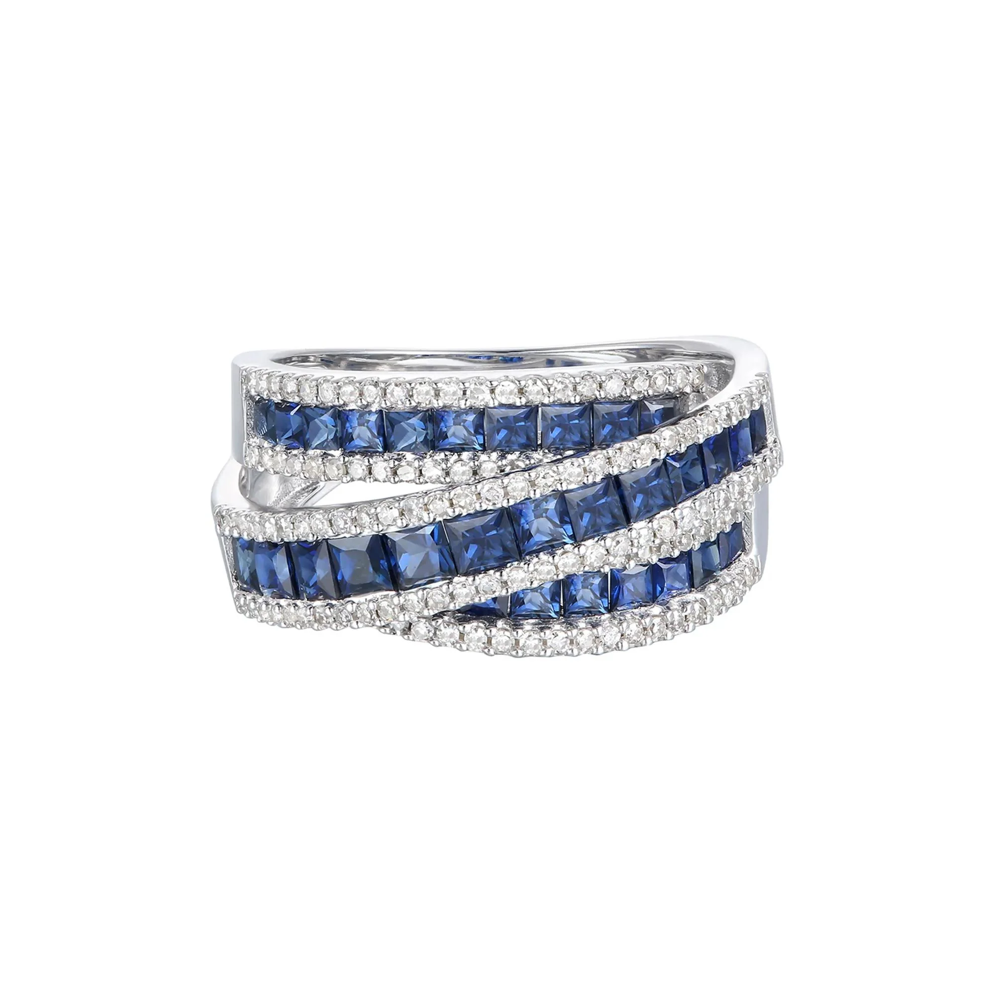 1/2 CT. Tw. Blue Sapphire and Diamond Wrap Band Ring 10K White Gold Size 8 1mm