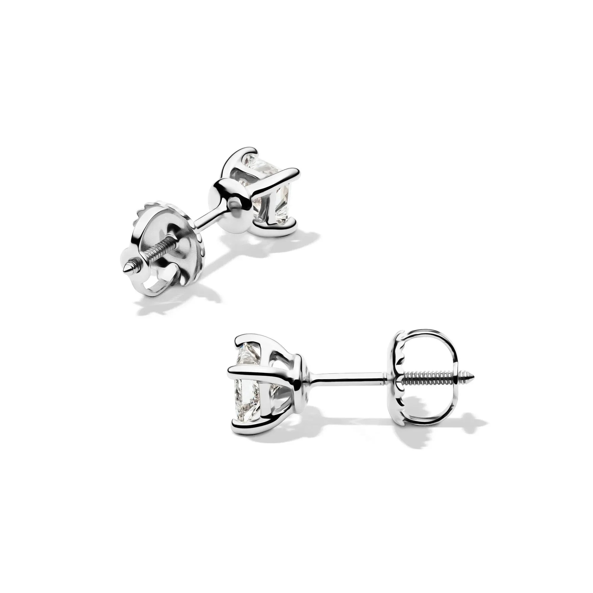 1/2 CT. Tw. Lab Grown Diamond Stud Earrings with Princess-Cut Solitaires 14K White Gold Size 3.30mm - Image 2