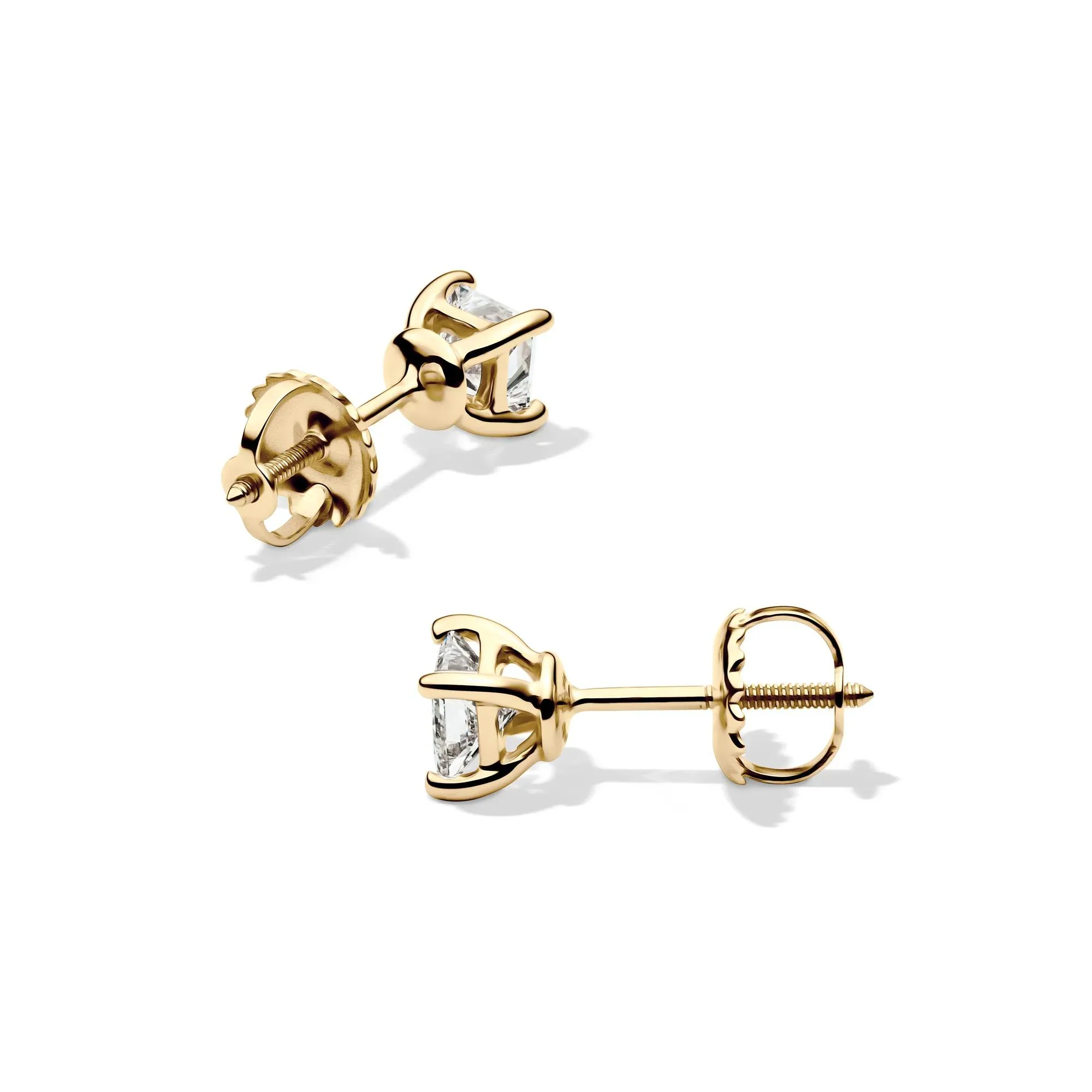 1/2 CT. Tw. Lab Grown Diamond Stud Earrings with Princess-Cut Solitaires 14K Yellow Gold Size 3.30mm - Image 2