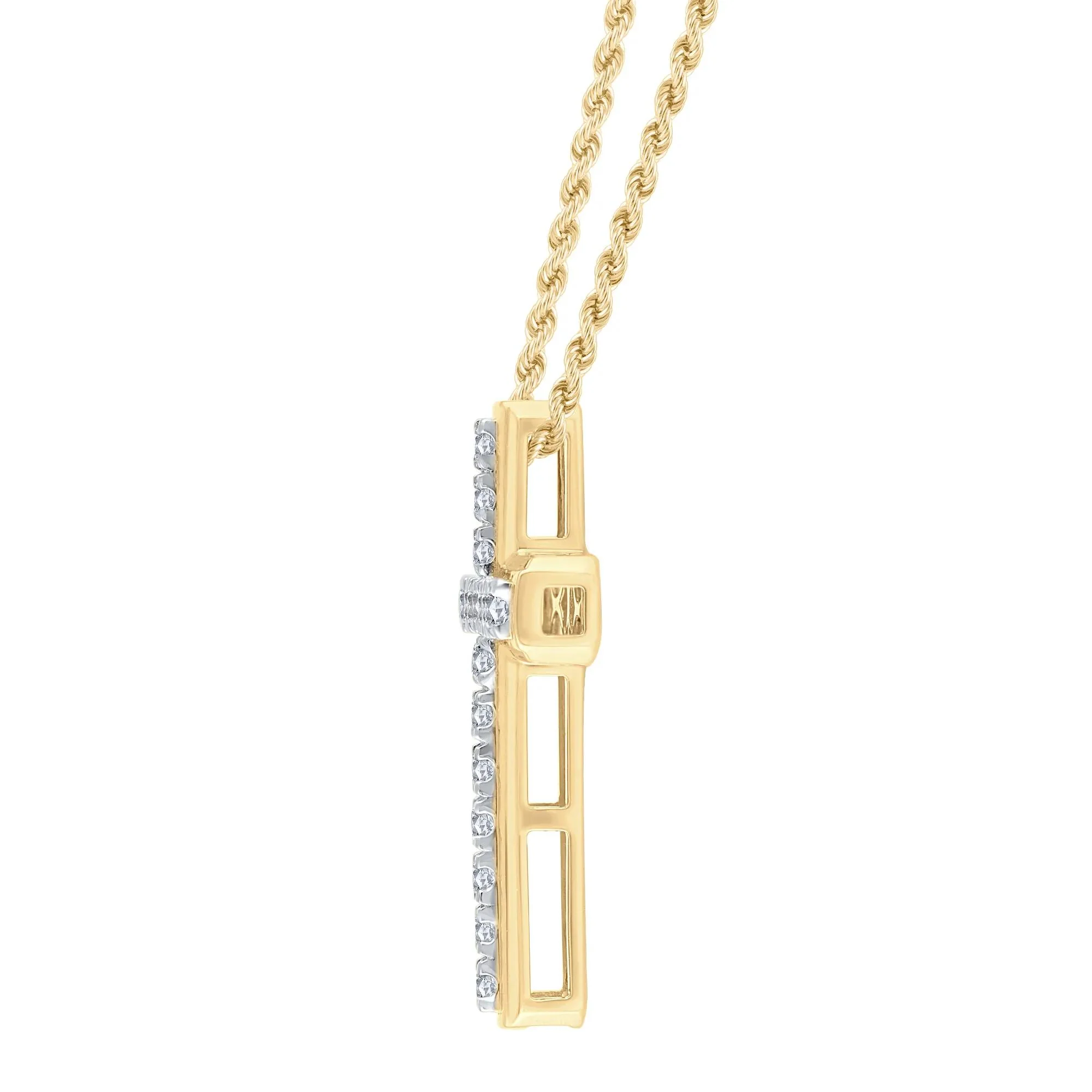 1 CT. Tw. Lab Grown Diamond Cross Pendant Necklace 10K Yellow Gold Size 20" - Image 2