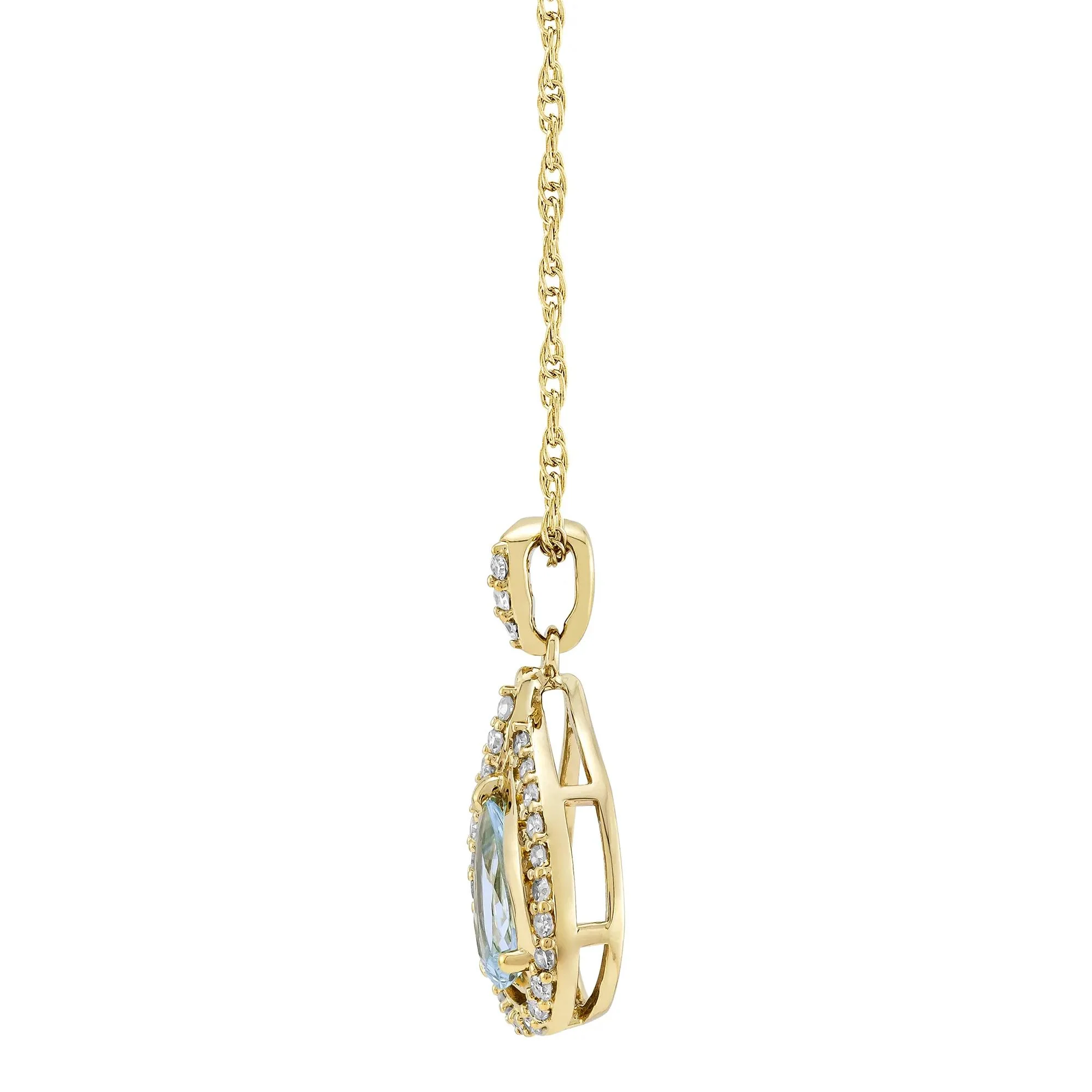 1/5 CT. Tw. Pear-Shaped Aquamarine & Diamond Pendant Necklace 10K Yellow Gold Size 18" - Image 2
