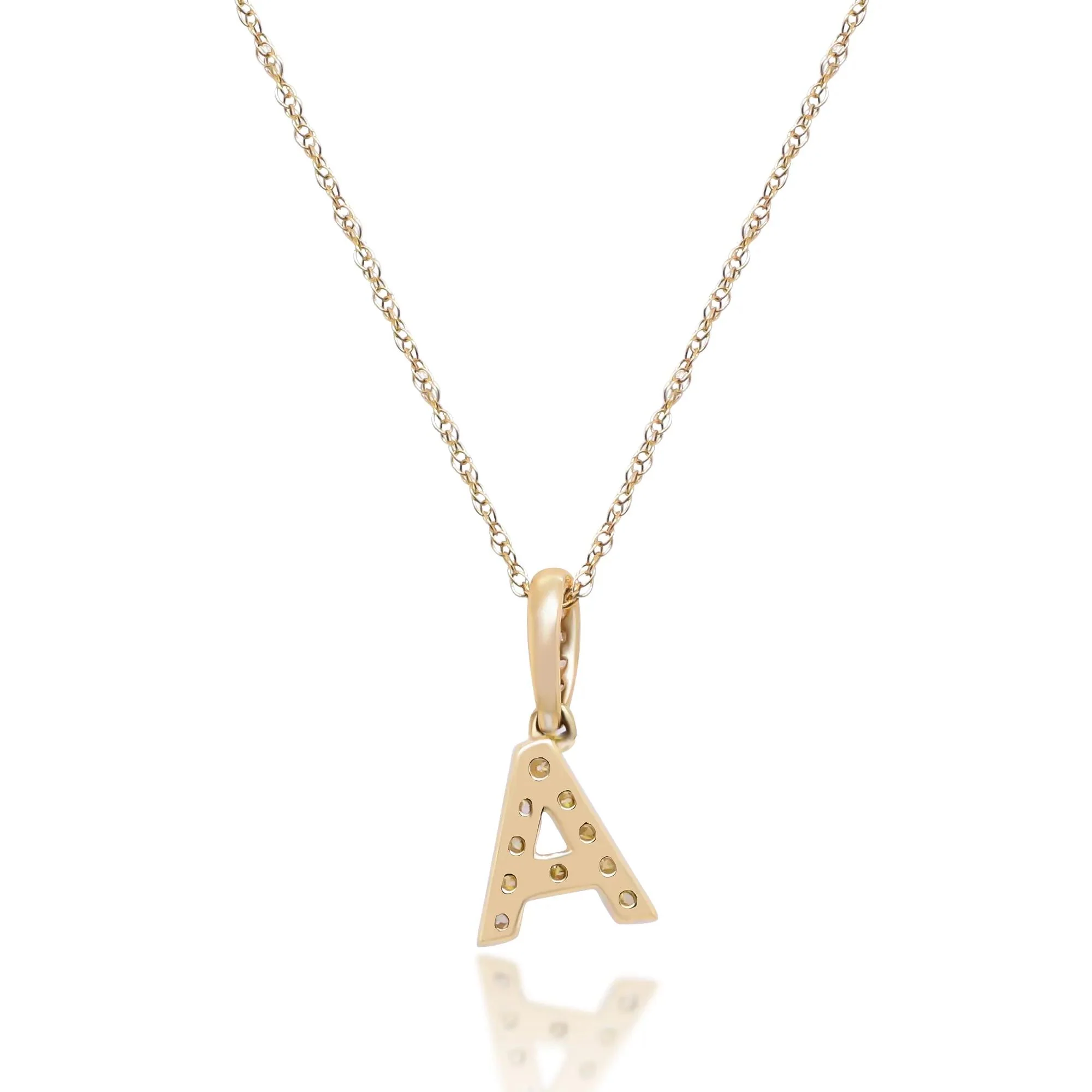 1/10 CT. Tw. Diamond a Initial Pendant Necklace 10K Yellow Gold Size 18" - Image 3