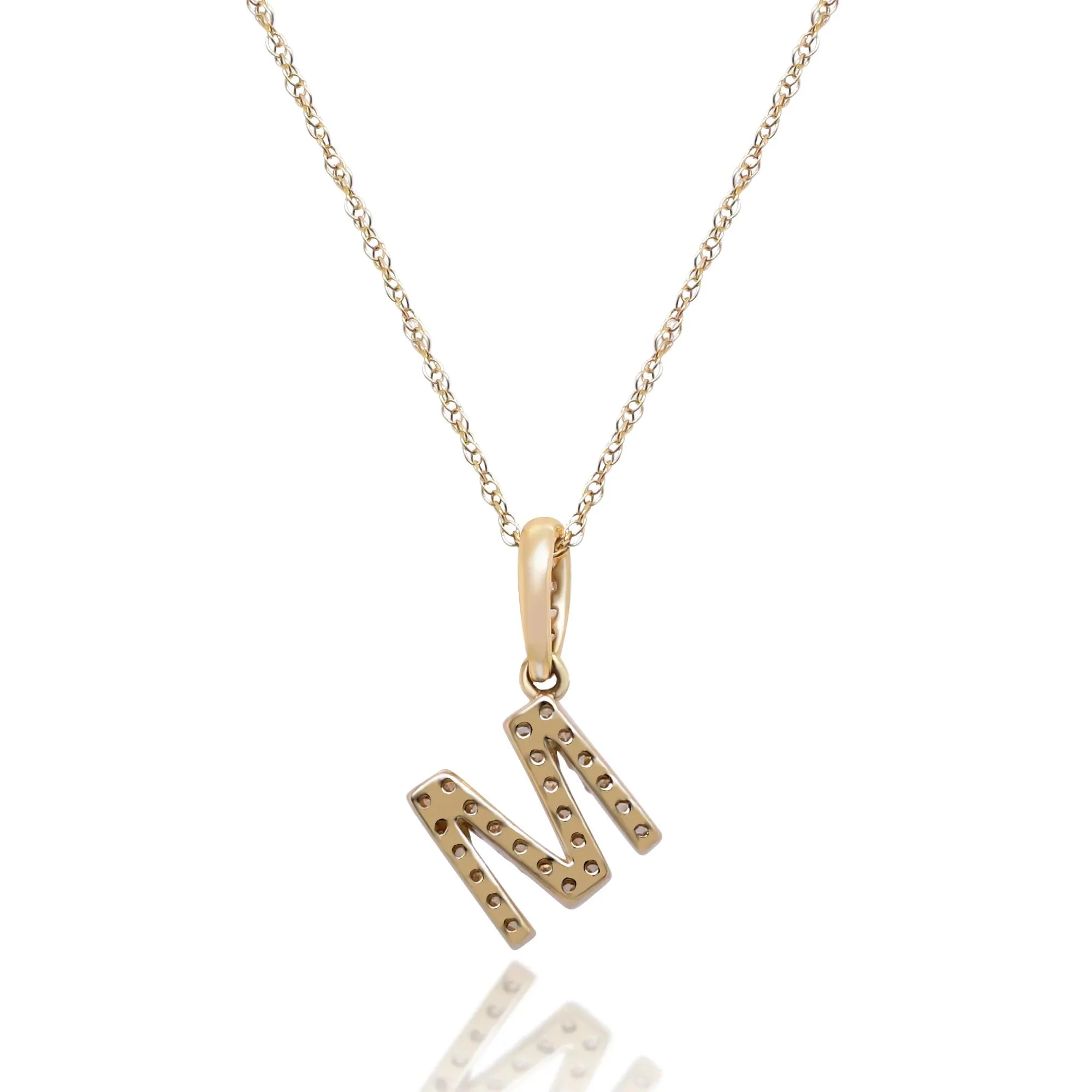 1/10 CT. Tw. Diamond M Initial Pendant Necklace 10K Yellow Gold Size 18" - Image 3