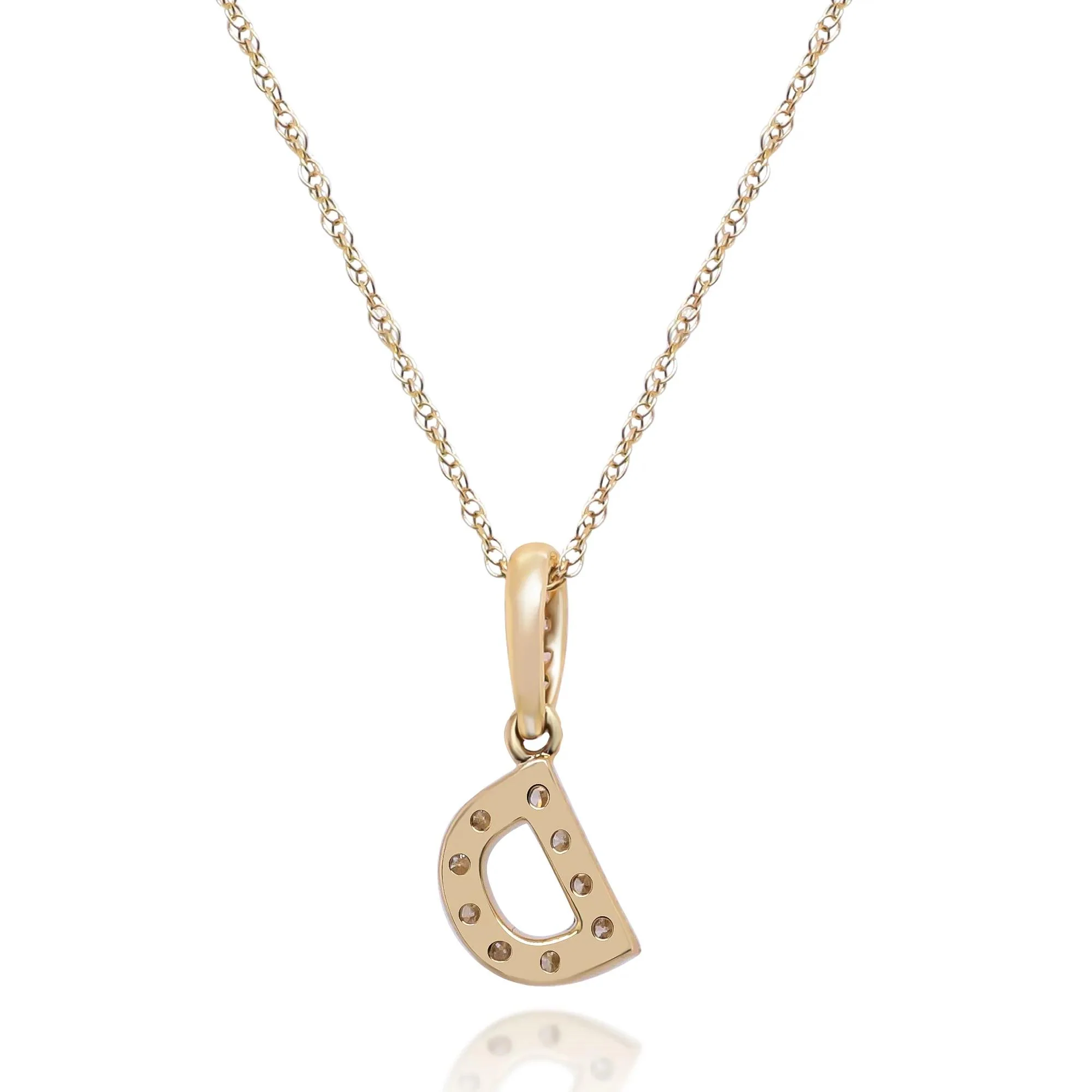 1/10 CT. Tw. Diamond D Initial Pendant Necklace 10K Yellow Gold Size 18" - Image 3