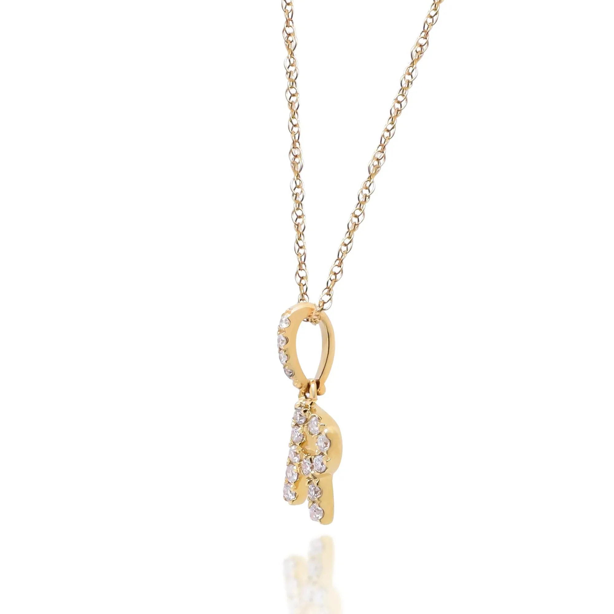 1/10 CT. Tw. Diamond R Initial Pendant Necklace 10K Yellow Gold Size 18" - Image 2