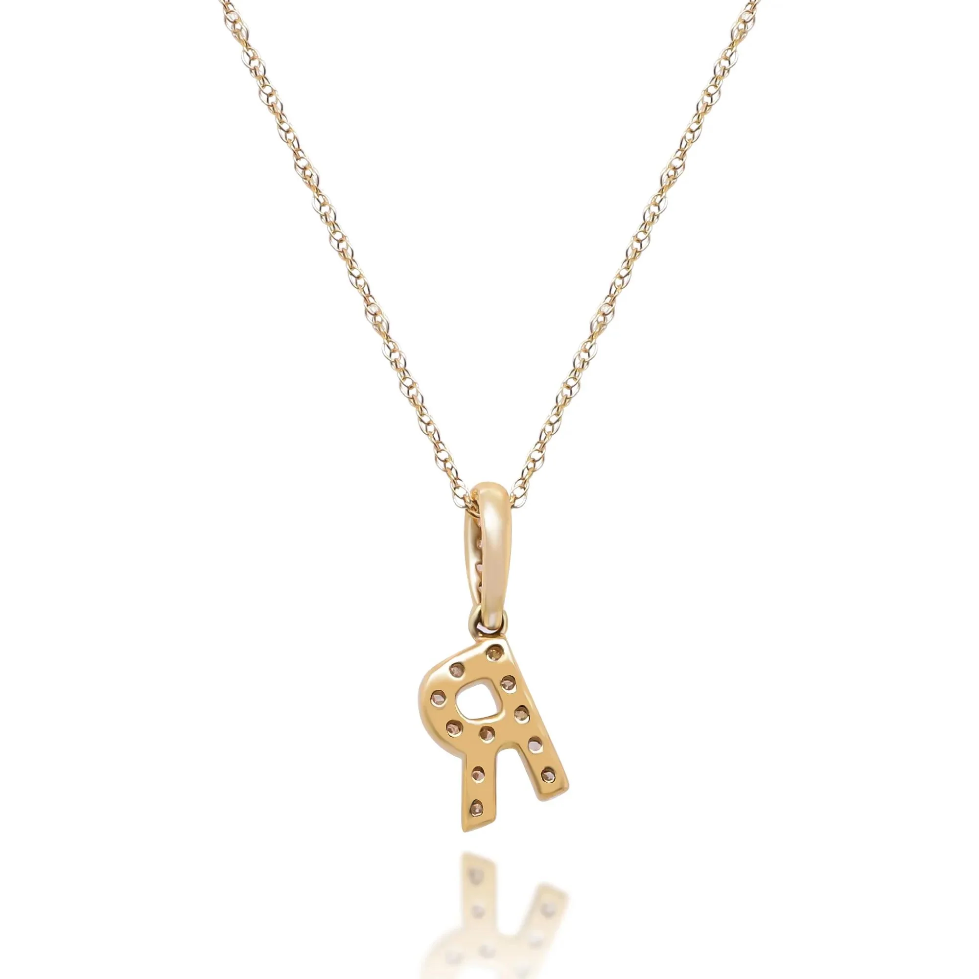 1/10 CT. Tw. Diamond R Initial Pendant Necklace 10K Yellow Gold Size 18" - Image 3