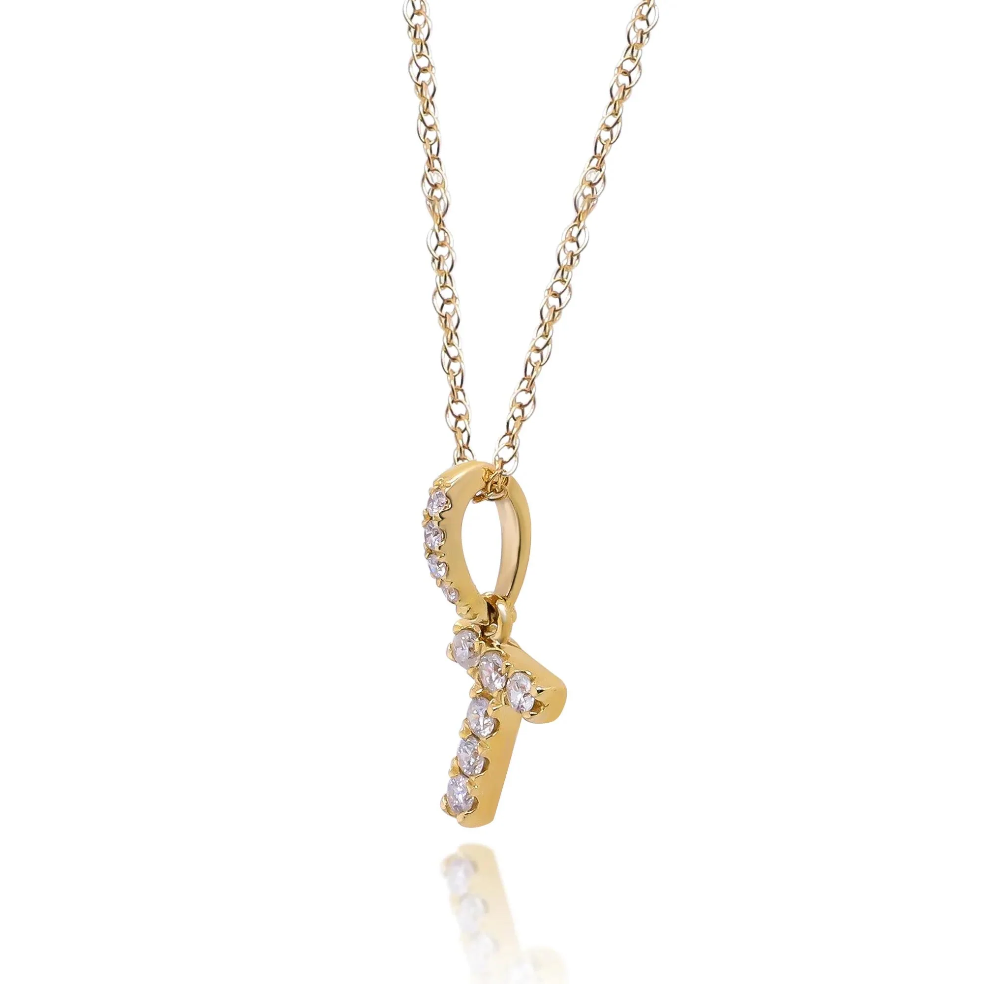 1/10 CT. Tw. Diamond T Initial Pendant Necklace 10K Yellow Gold Size 18" - Image 2