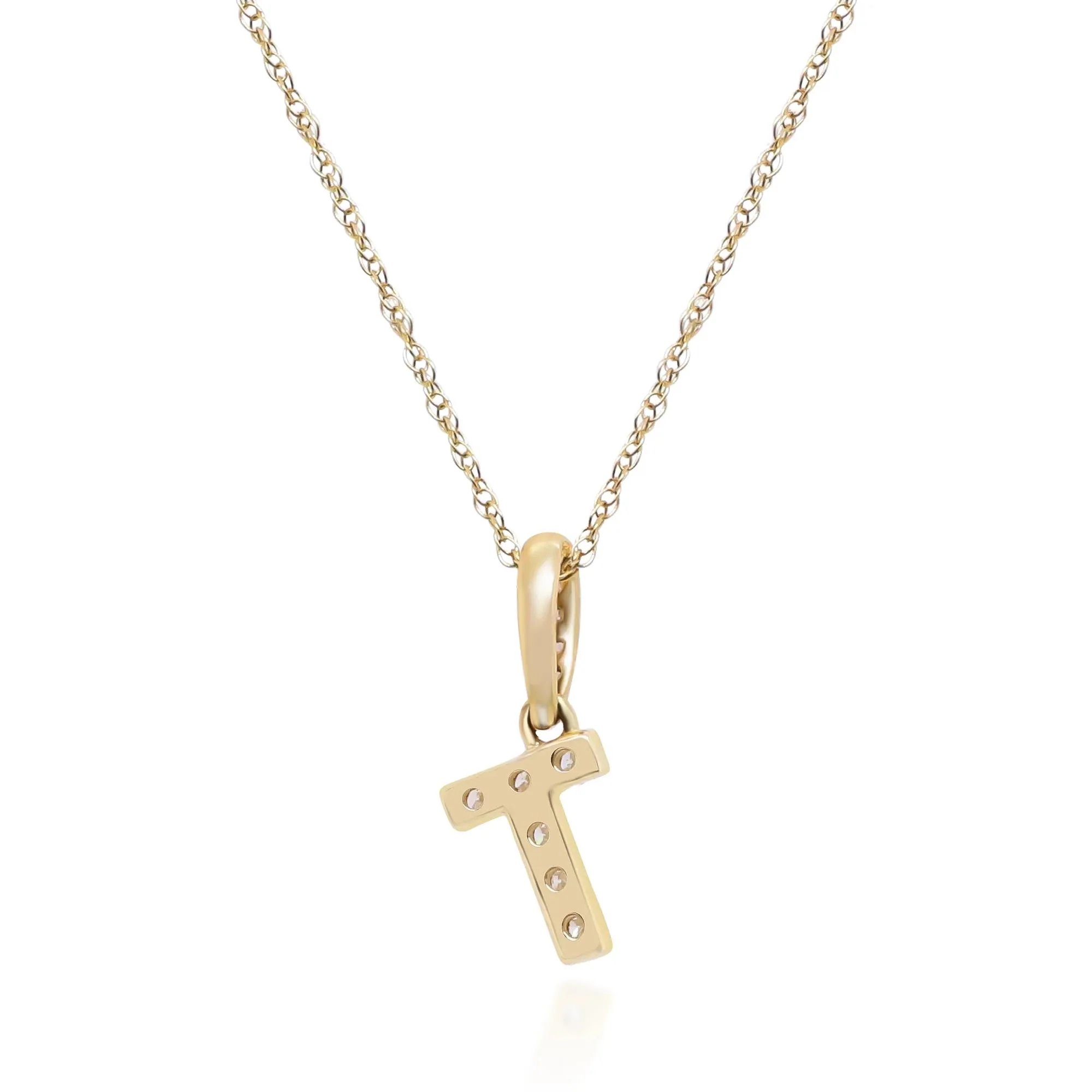 1/10 CT. Tw. Diamond T Initial Pendant Necklace 10K Yellow Gold Size 18" - Image 3