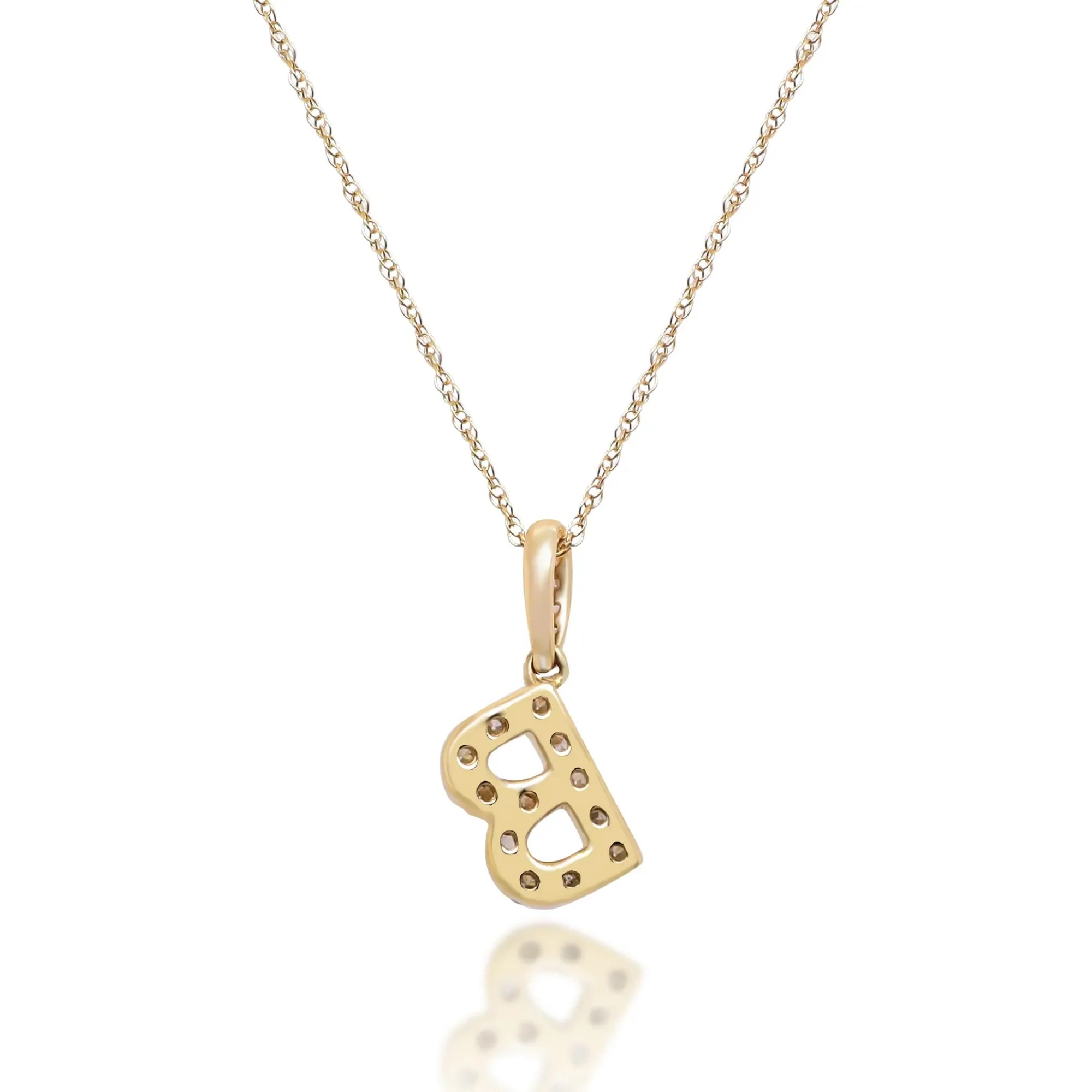 1/10 CT. Tw. Diamond B Initial Pendant Necklace 10K Yellow Gold Size 18" - Image 3