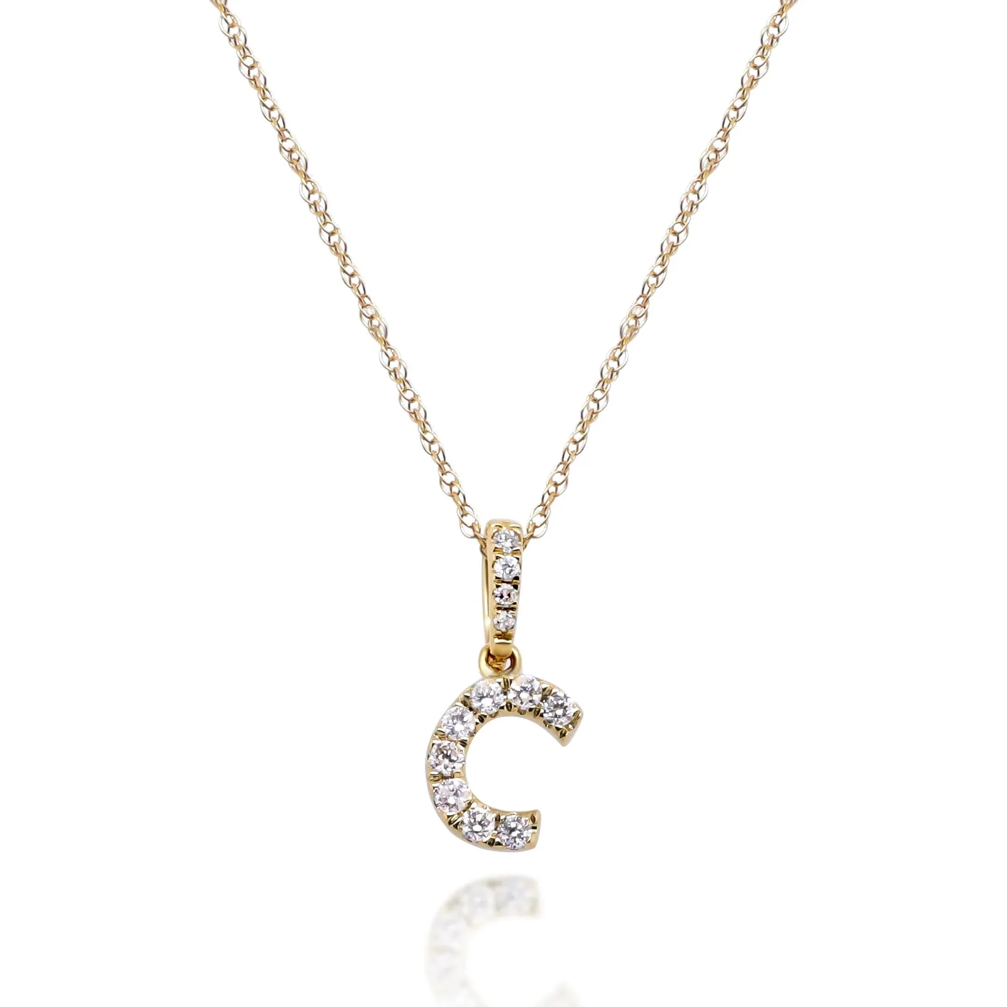 1/10 CT. Tw. Diamond C Initial Pendant Necklace 10K Yellow Gold Size 18"