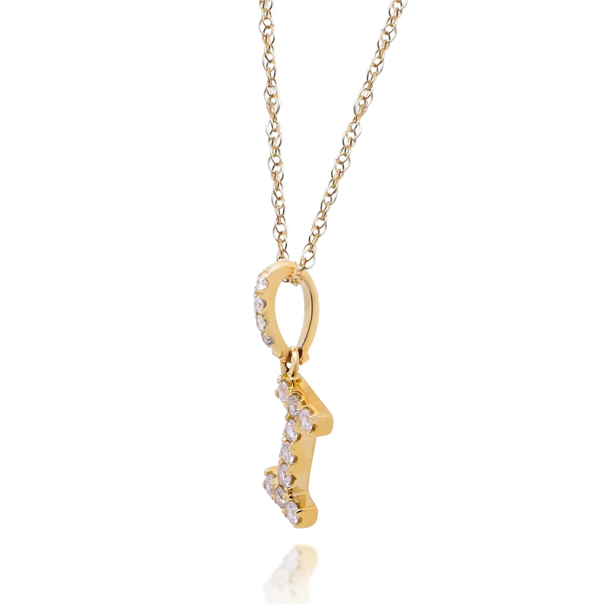 1/8 CT. Tw. Diamond I Initial Pendant Necklace 10K Yellow Gold Size 18" - Image 2
