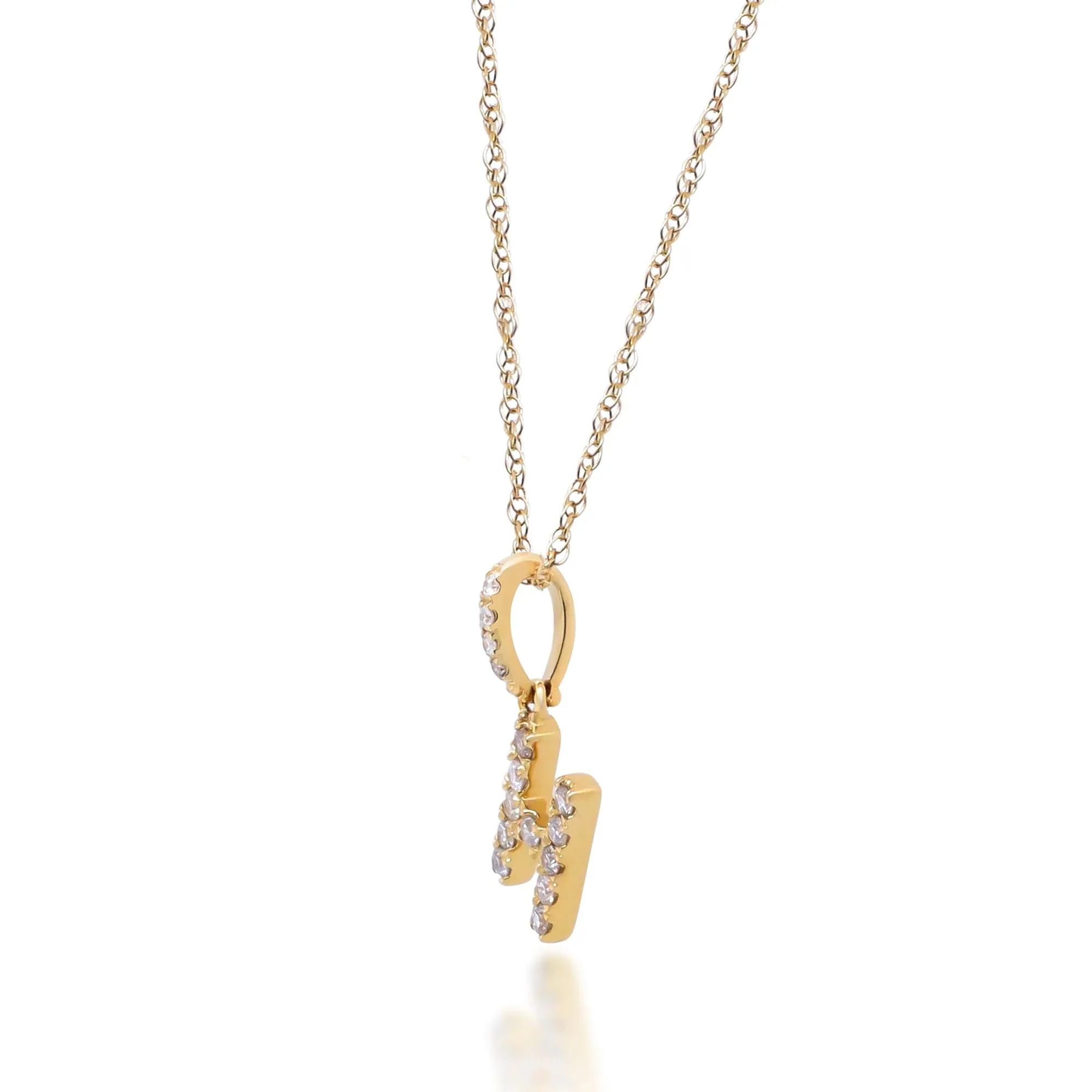1/10 CT. Tw. Diamond H Initial Pendant Necklace 10K Yellow Gold Size 18" - Image 2