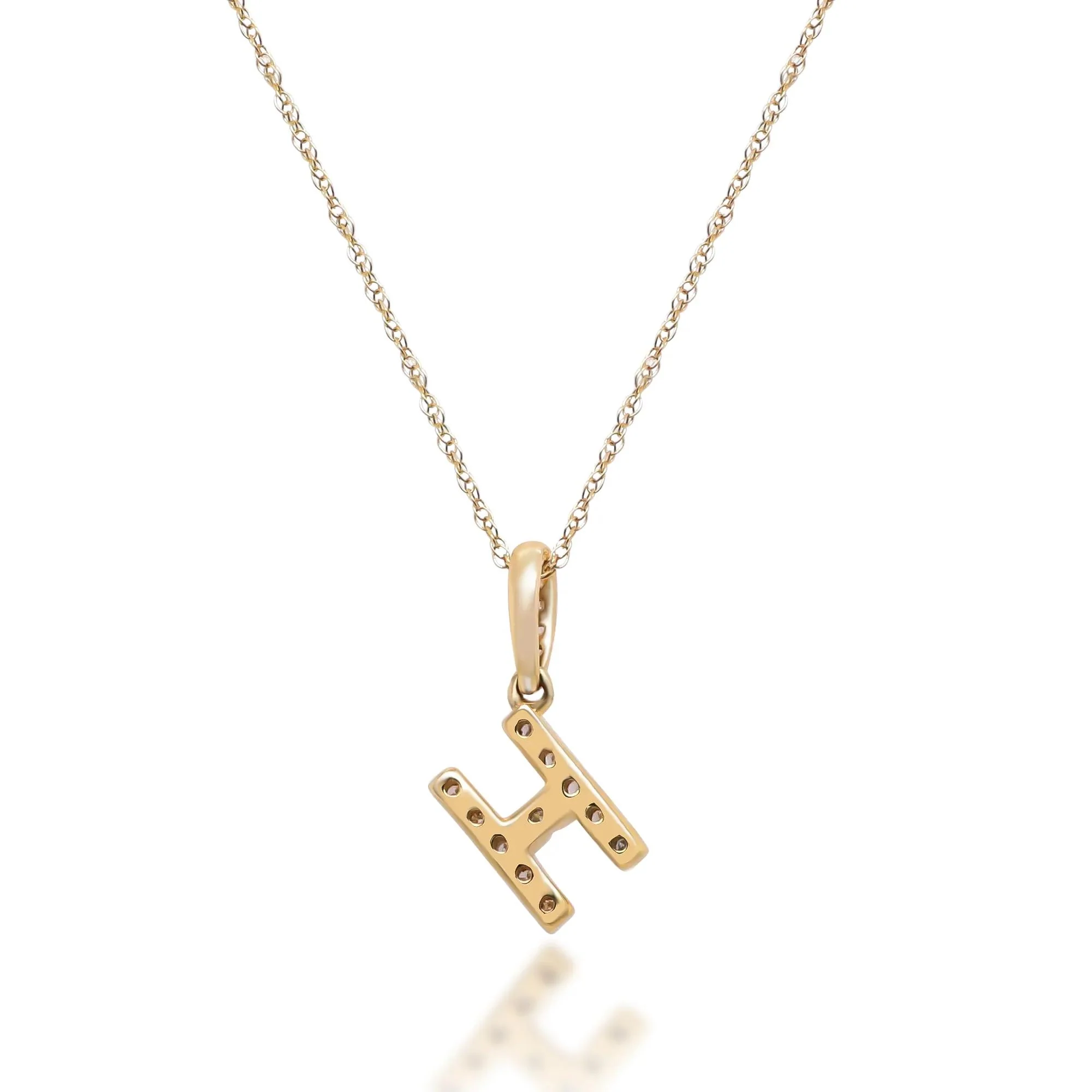 1/10 CT. Tw. Diamond H Initial Pendant Necklace 10K Yellow Gold Size 18" - Image 3
