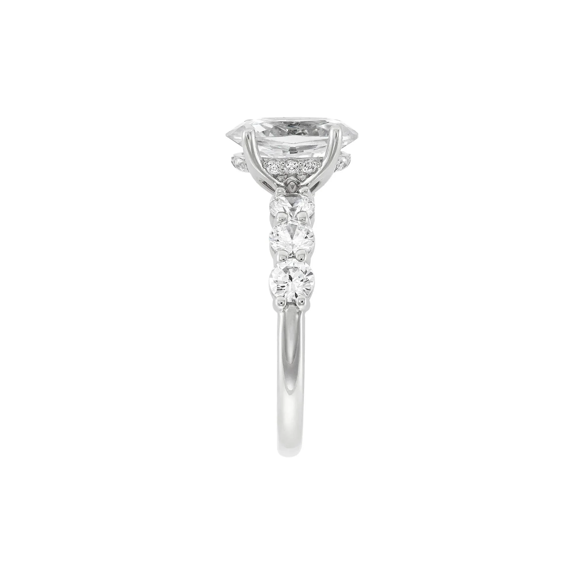 Lab Grown Diamond Oval Engagement Ring 14K White Gold (3 CT. T.w.) Round Brilliant Cut Size 6.5 2mm - Image 3