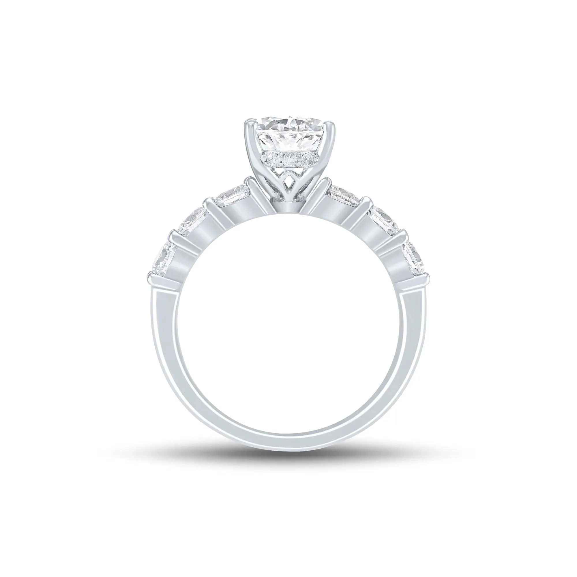 Lab Grown Diamond Oval Engagement Ring 14K White Gold (3 CT. T.w.) Round Brilliant Cut Size 7.5 2mm - Image 2