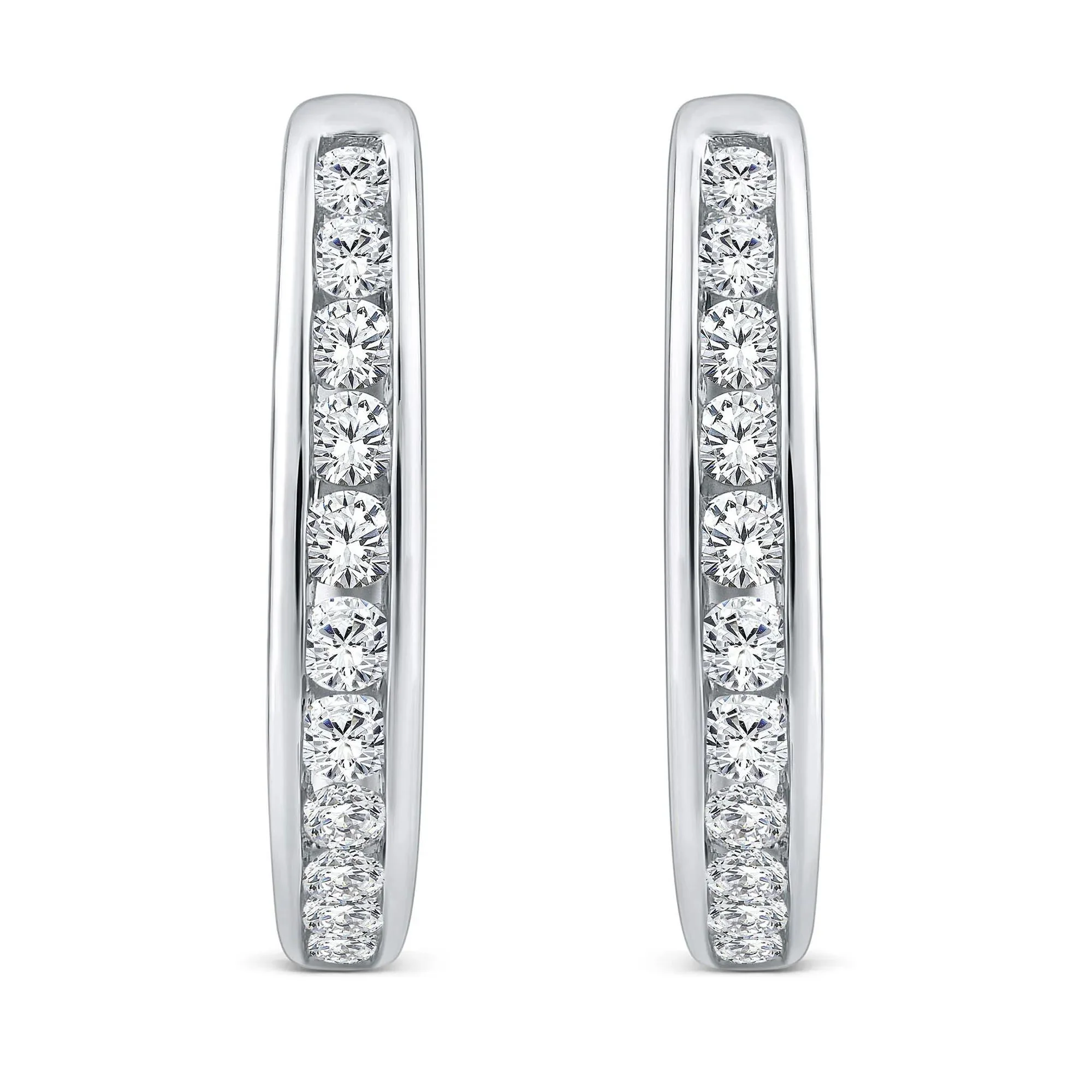 1/2 CT. Tw. Diamond Channel-Set Hoop Earrings 10K White Gold Size 13.50mm - Image 2