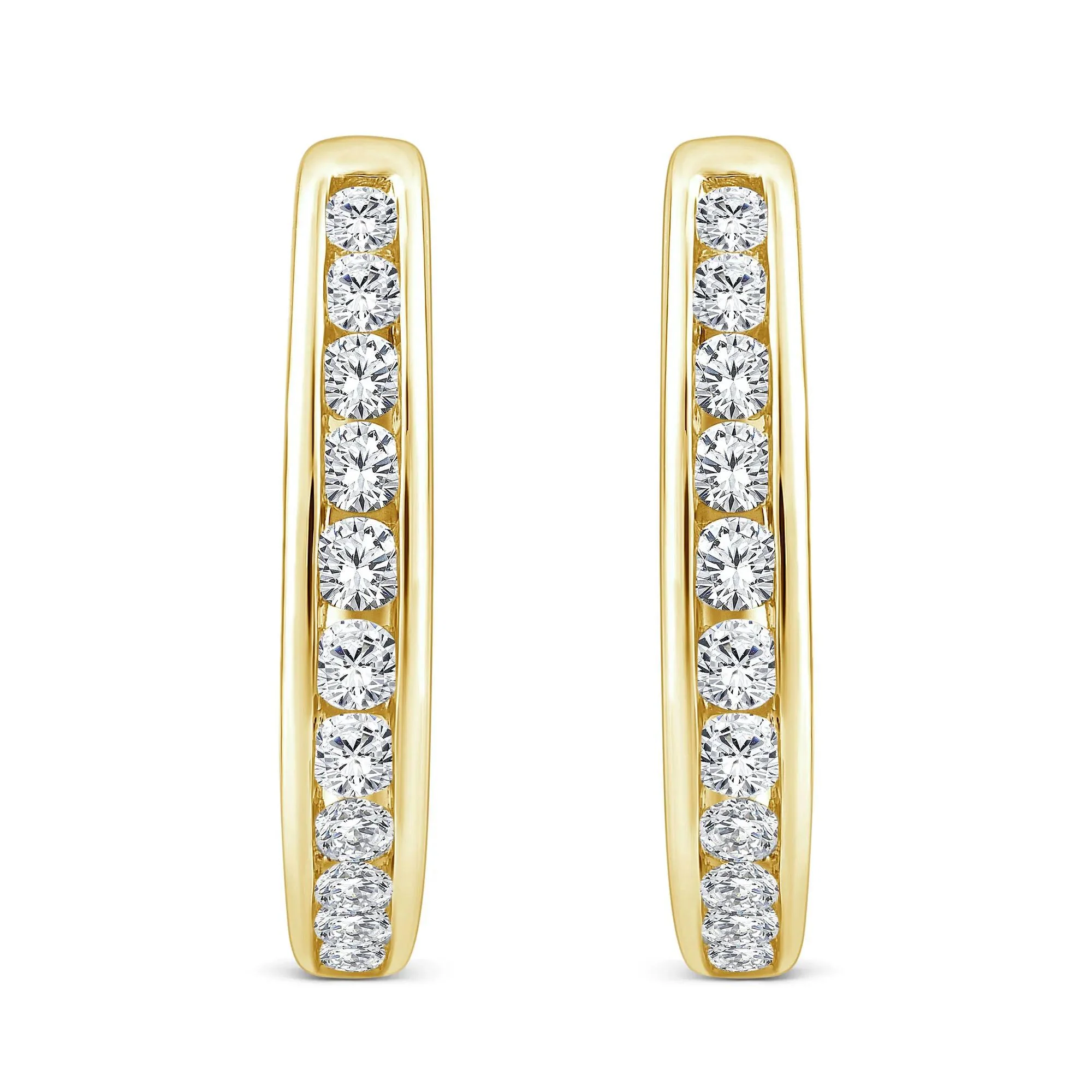 1/2 CT. Tw. Diamond Channel-Set Hoop Earrings 10K Yellow Gold Size 13.50mm - Image 2