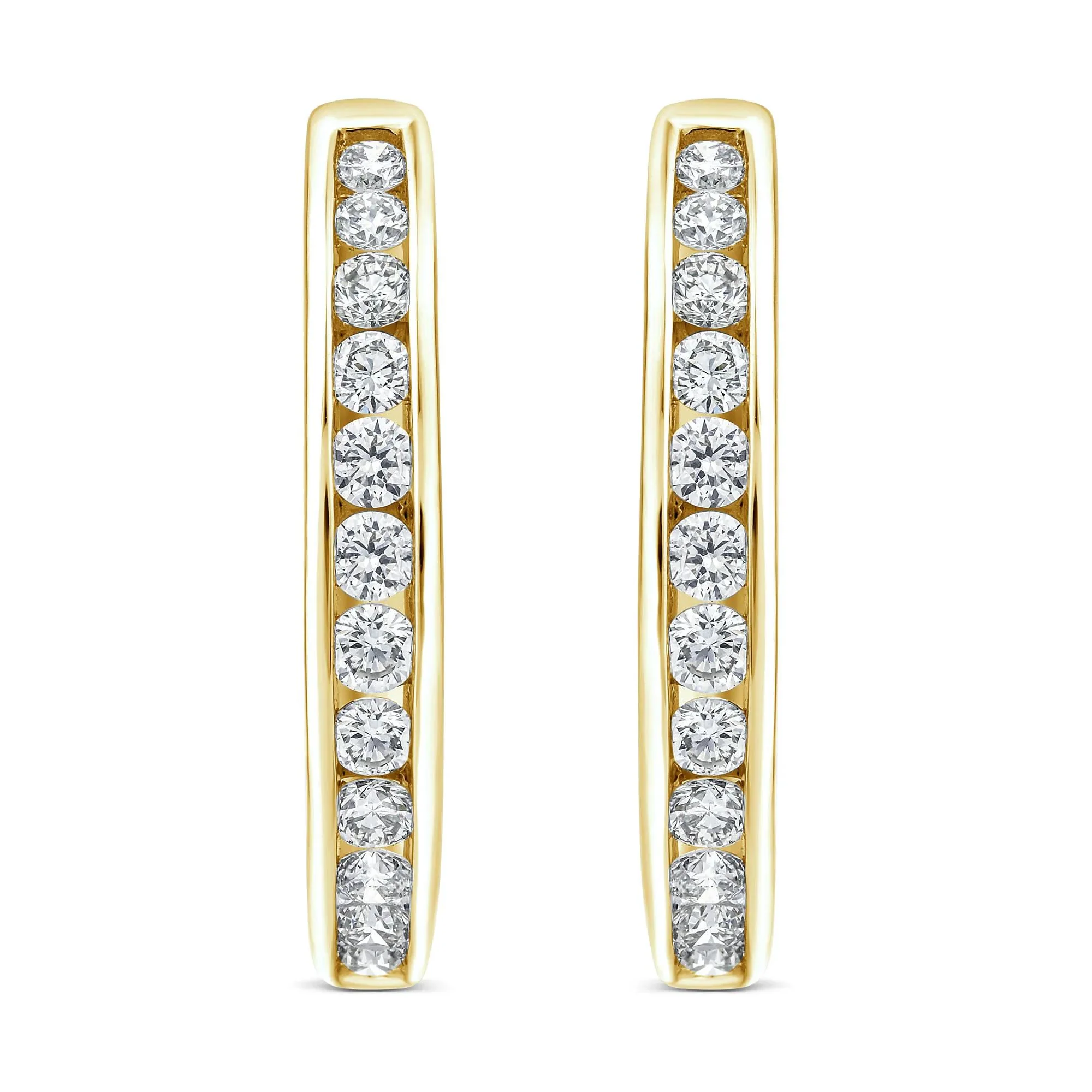 1 CT. Tw. Diamond Channel-Set Hoop Earrings 10K Yellow Gold Size 18.50mm - Image 2