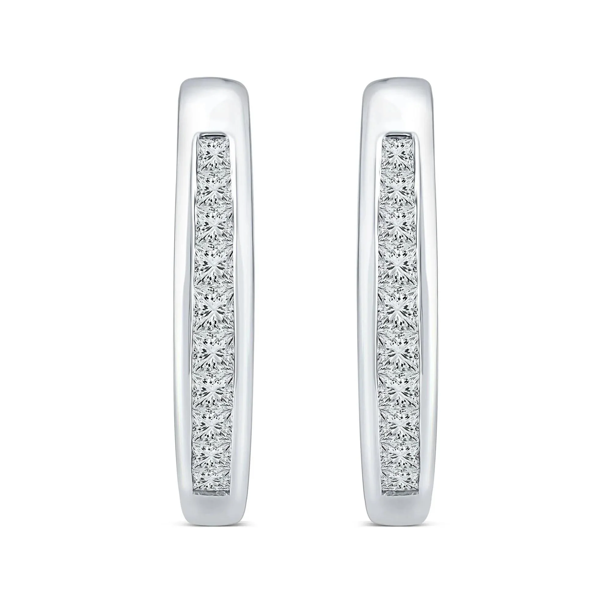 1/2 CT. Tw. Diamond Channel-Set Hoop Earrings 10K White Gold Size 13.50mm - Image 2