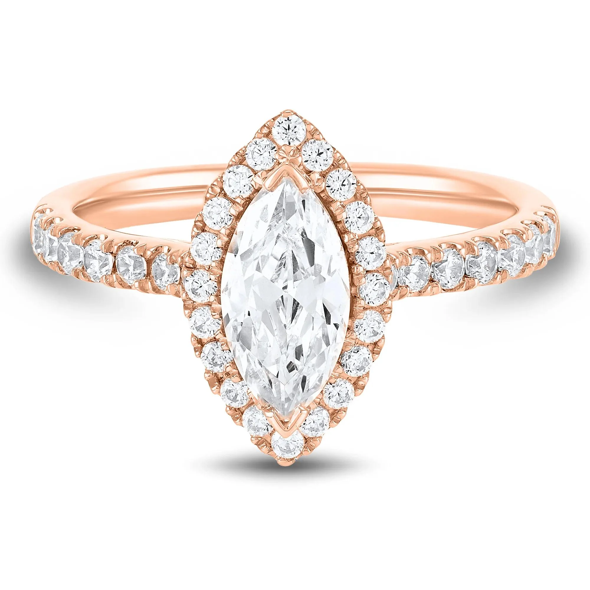 1/2 CT. Tw. Lab Grown Diamond Marquise-Cut Engagement Ring 14K Rose Gold Round Brilliant Cut Size 7.5 1mm