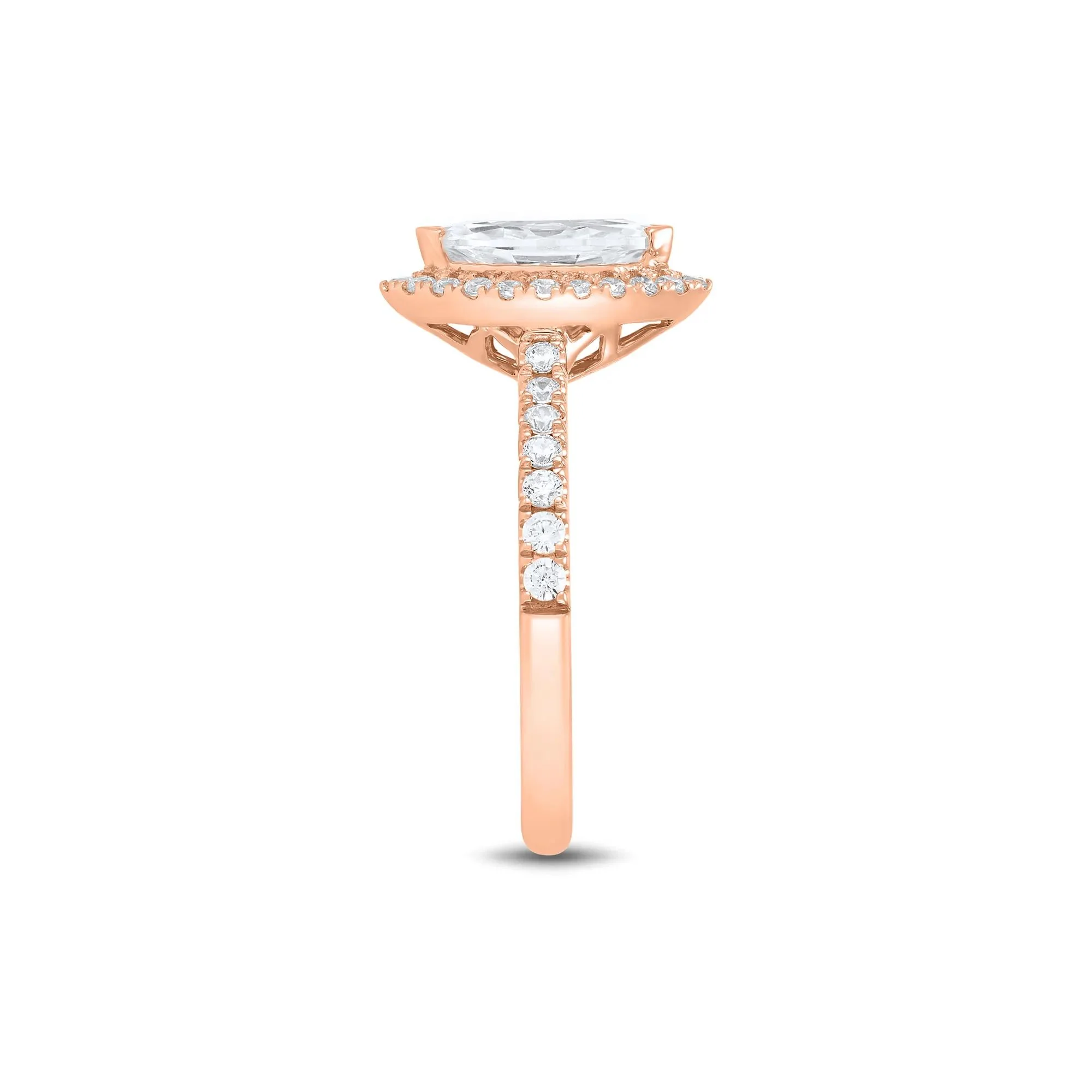 1/2 CT. Tw. Lab Grown Diamond Marquise-Cut Engagement Ring 14K Rose Gold Round Brilliant Cut Size 7.5 1mm - Image 3