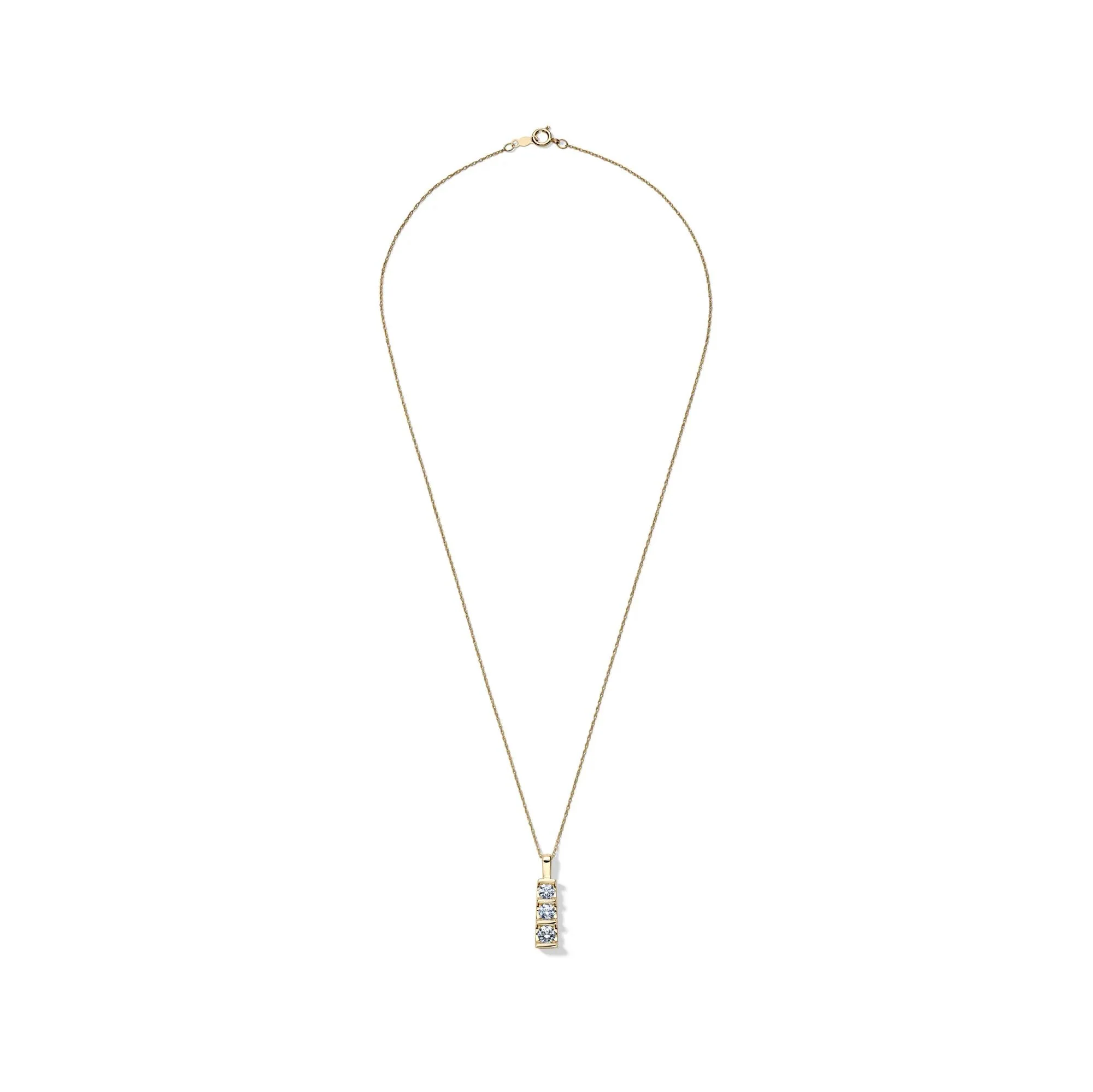 1 CT. Tw. Lab Grown Diamond Three-Stone Pendant Necklace 14K Yellow Gold Size 18" - Image 2
