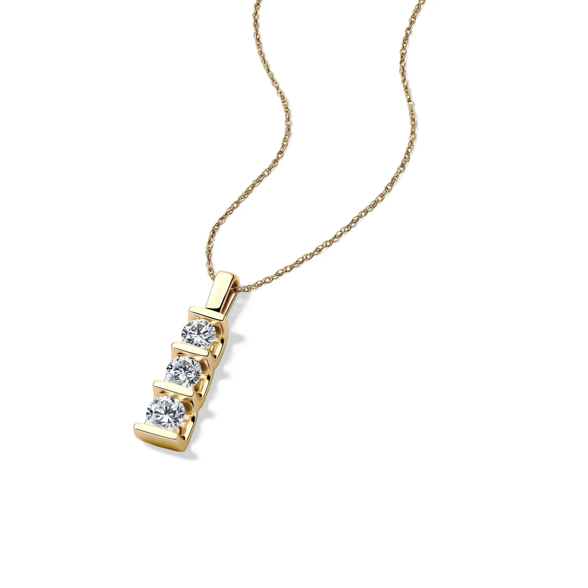 1 CT. Tw. Lab Grown Diamond Three-Stone Pendant Necklace 14K Yellow Gold Size 18" - Image 4