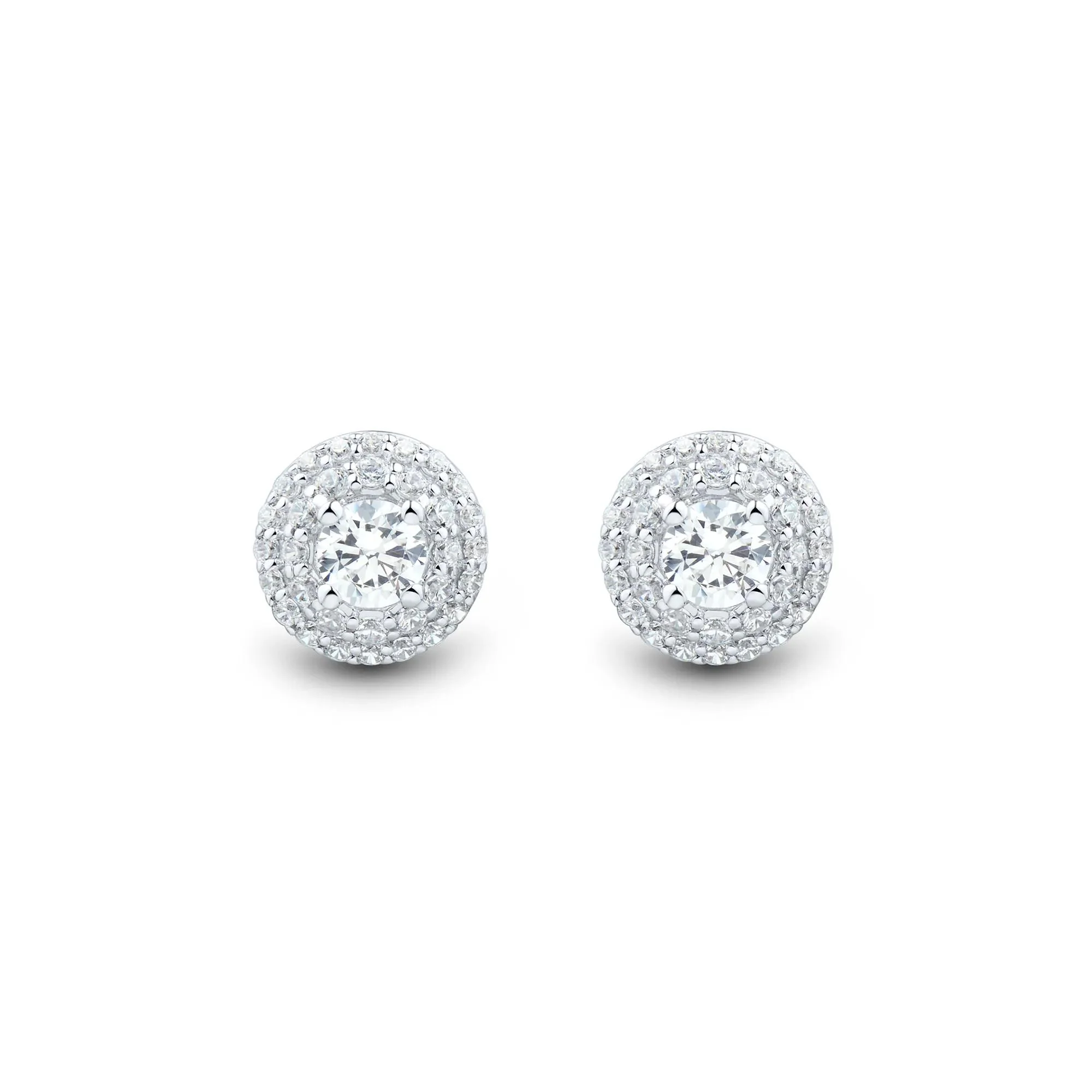 1 CT. Tw. Lab Grown Diamond Double Halo Earrings 14K White Gold Size 8.70mm - Image 2
