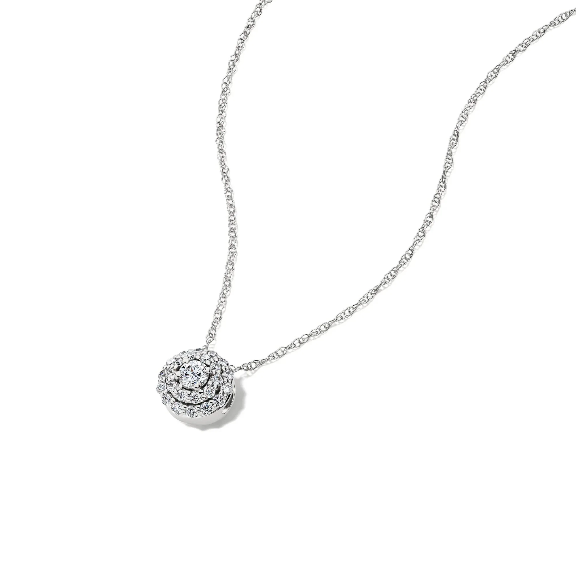 1/4 CT. Tw. Lab Grown Diamond Double Halo Pendant Necklace 14K White Gold Size 18" - Image 4