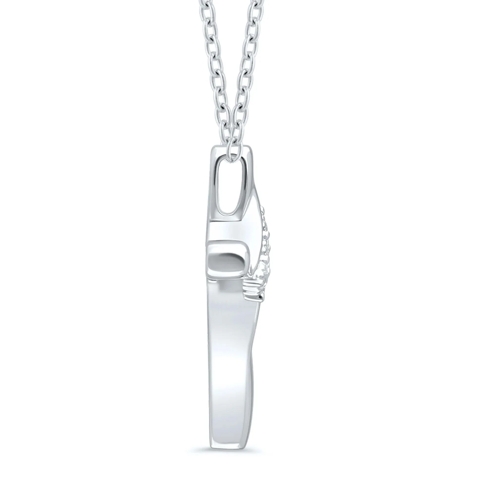 Cross Pendant Necklace with Diamond Accents .925 Sterling Silver White Size 18" - Image 2