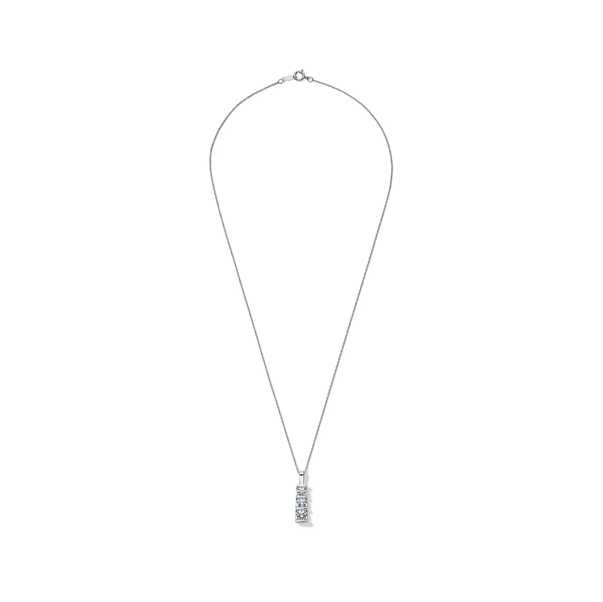 1 CT. Tw. Lab Grown Diamond Three-Stone Pendant Necklace 14K White Gold Size 18" - Image 2
