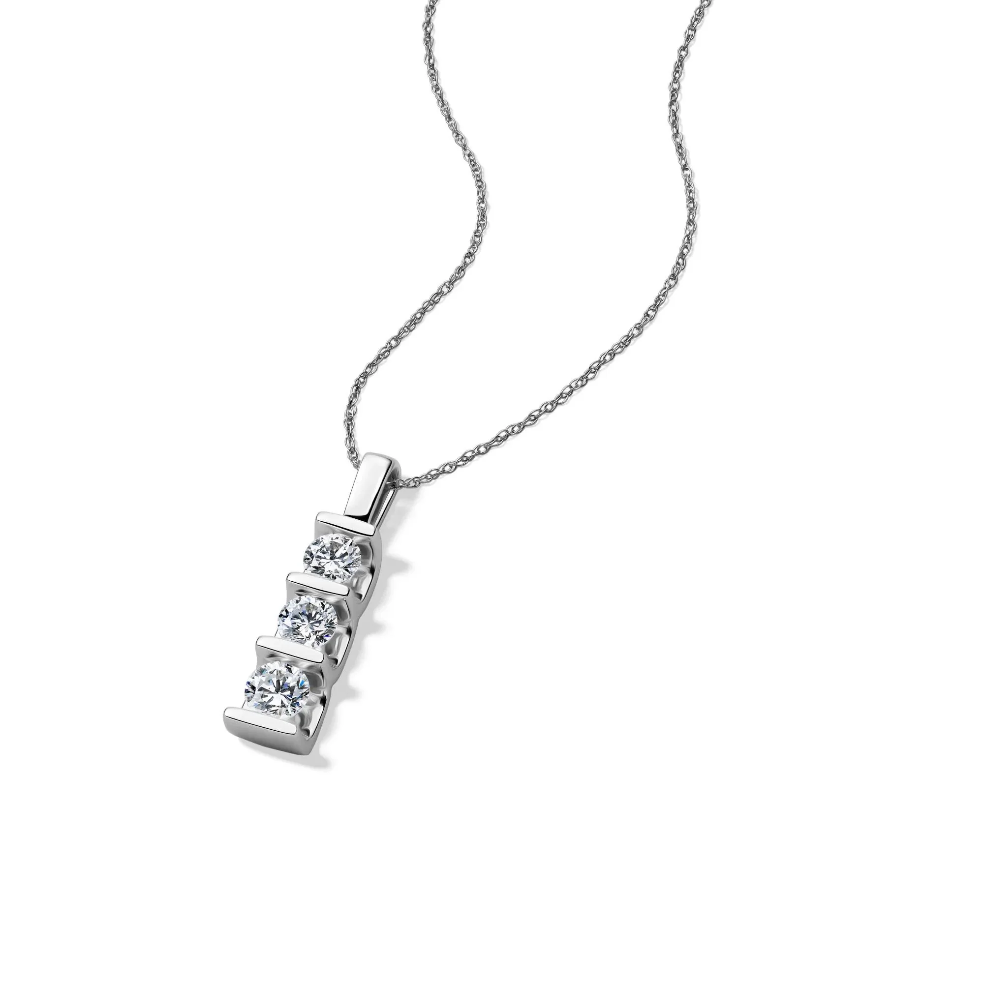 1 CT. Tw. Lab Grown Diamond Three-Stone Pendant Necklace 14K White Gold Size 18" - Image 4