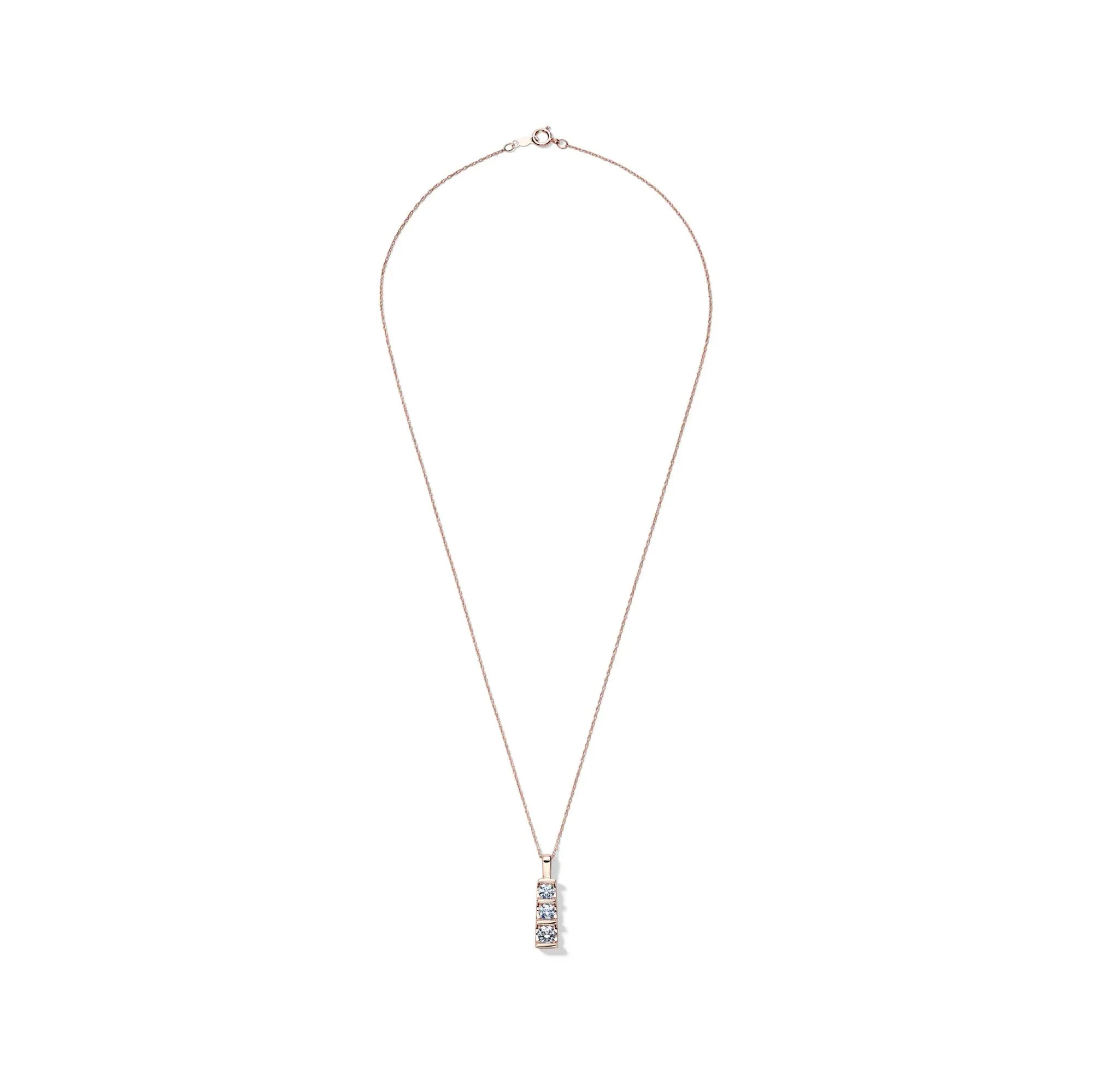 1 CT. Tw. Lab Grown Diamond Three-Stone Pendant Necklace 14K Rose Gold Size 18" - Image 2