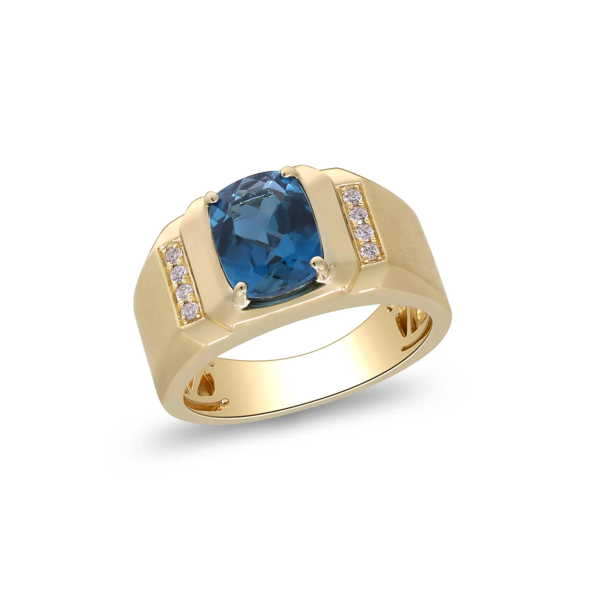 London Blue Topaz & Diamond Accent Ring 14K Yellow Gold Size 10 3mm - Image 4