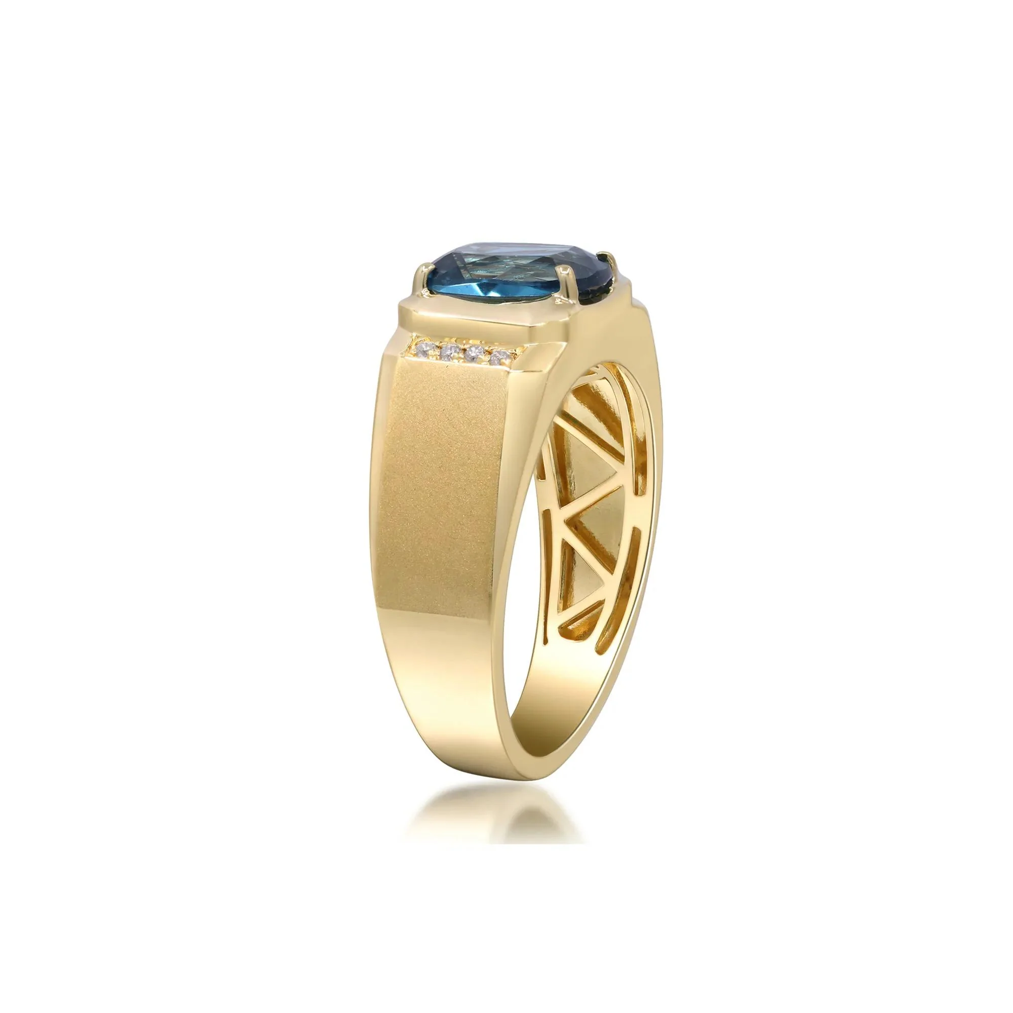 London Blue Topaz & Diamond Accent Ring 14K Yellow Gold Size 9 3mm - Image 3