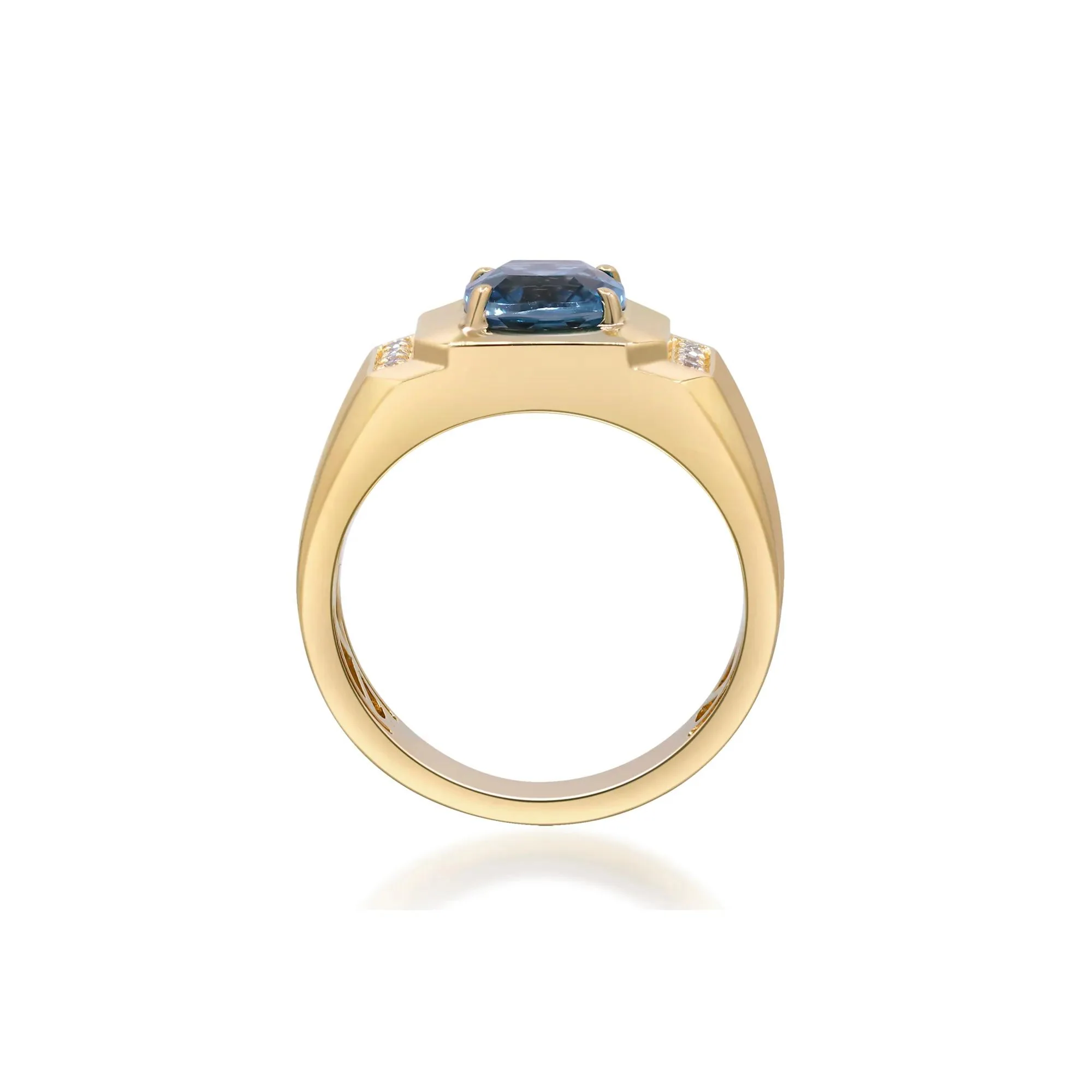London Blue Topaz & Diamond Accent Ring 14K Yellow Gold Size 9.5 3mm - Image 2