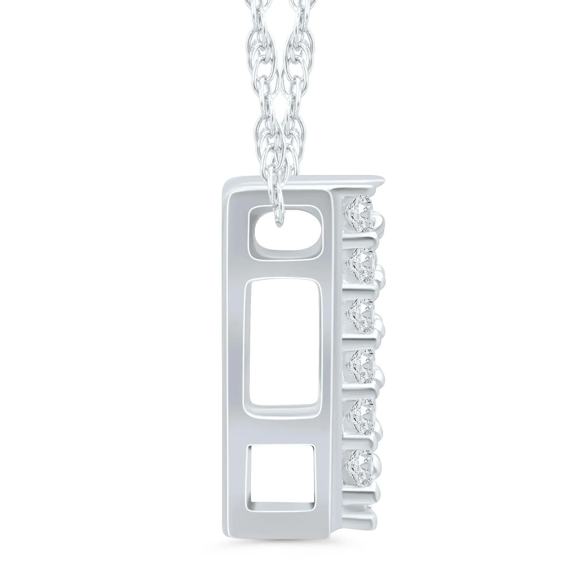 Diamond Accent Initial V Pendant Necklace 10K White Gold Size 18" - Image 2